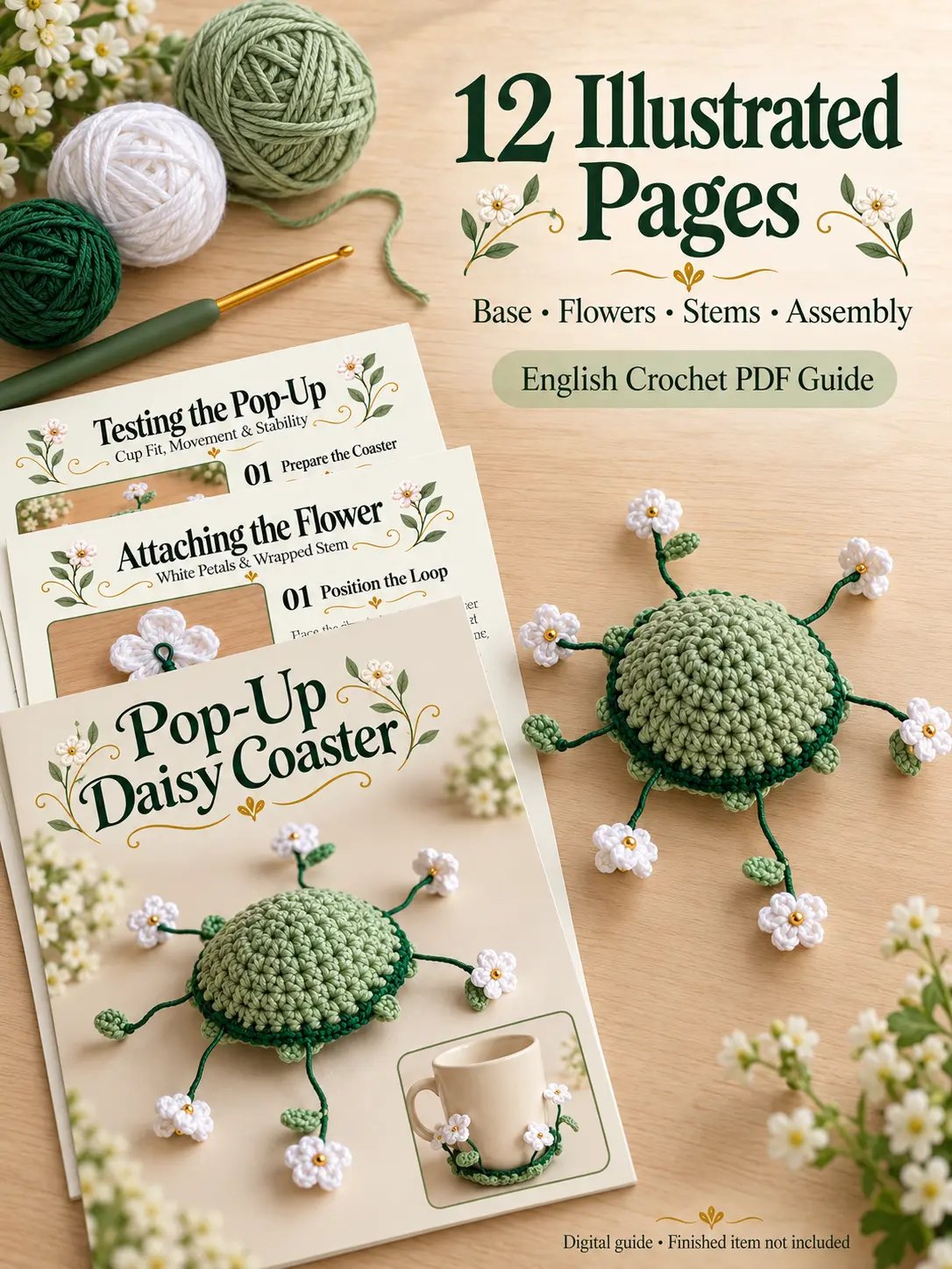 Pop-Up Daisy Coaster | Crochet pattern PDF product image (3)