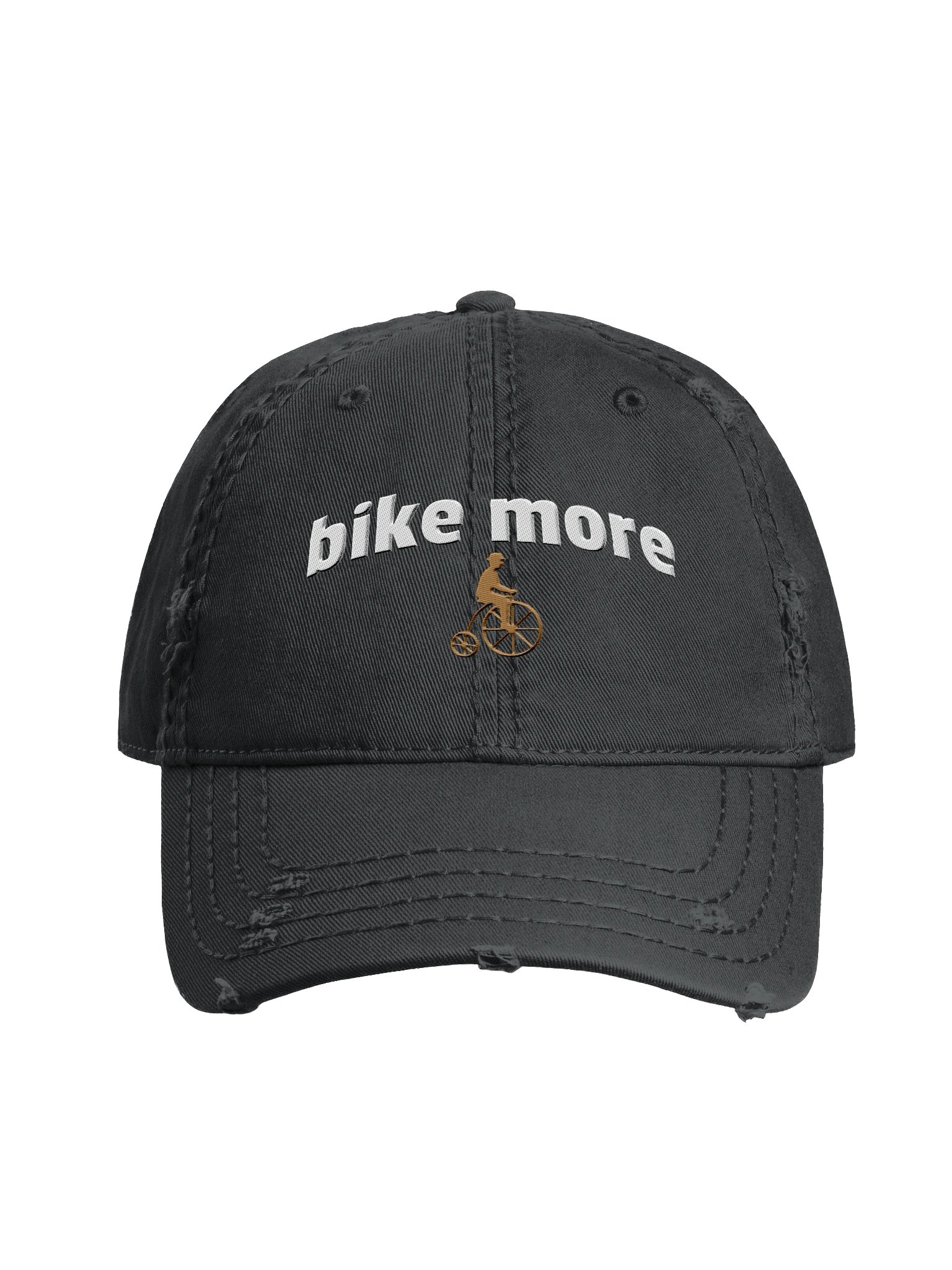Bike More Embroidered Distressed Hat – Vintage Penny-Farthing Cycling Hat, Retro Bicycle Cap, Bike Lover Gift product image (2)