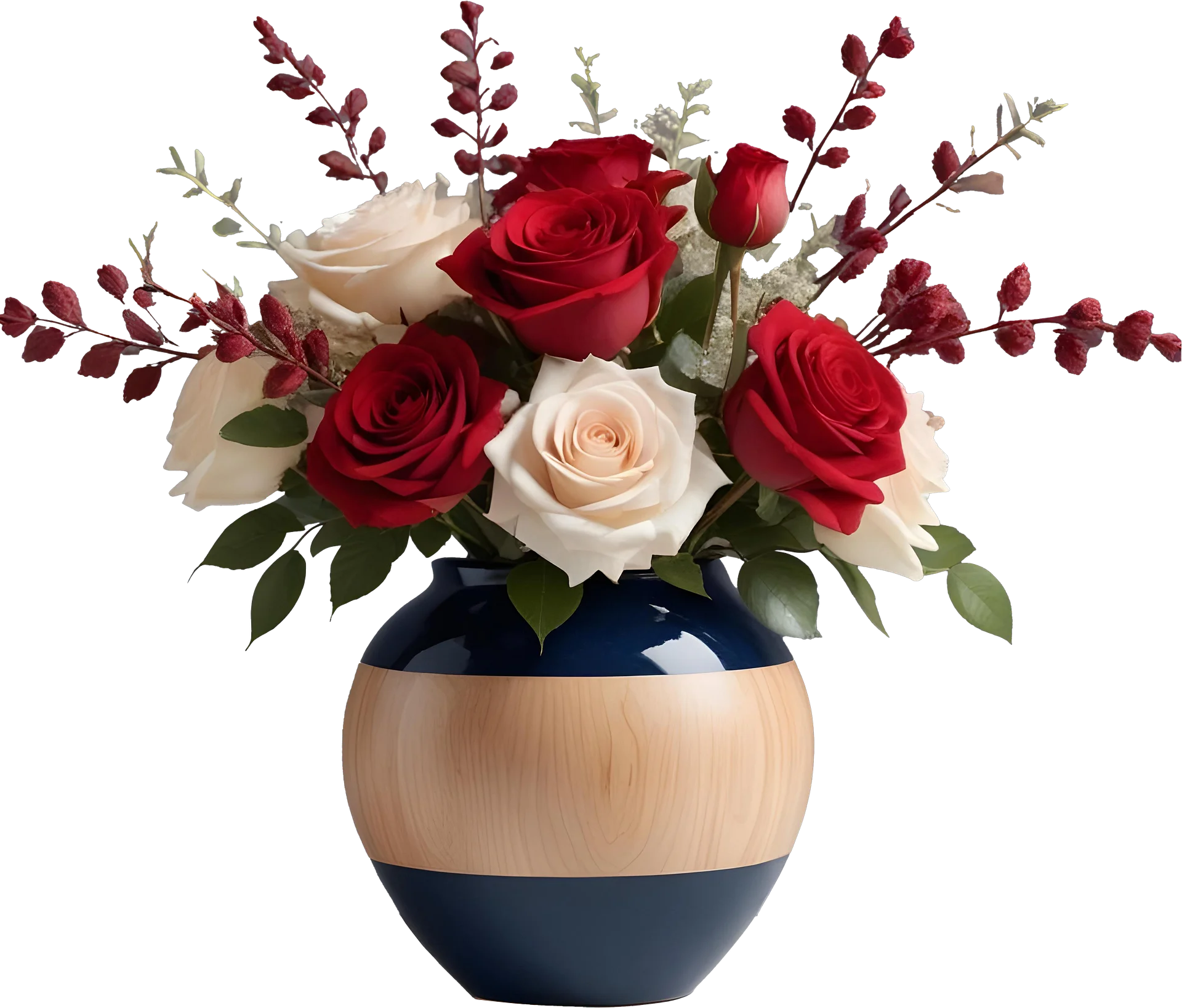 Classic Charm – Navy and Wood Floral Vase PNG product image (1)