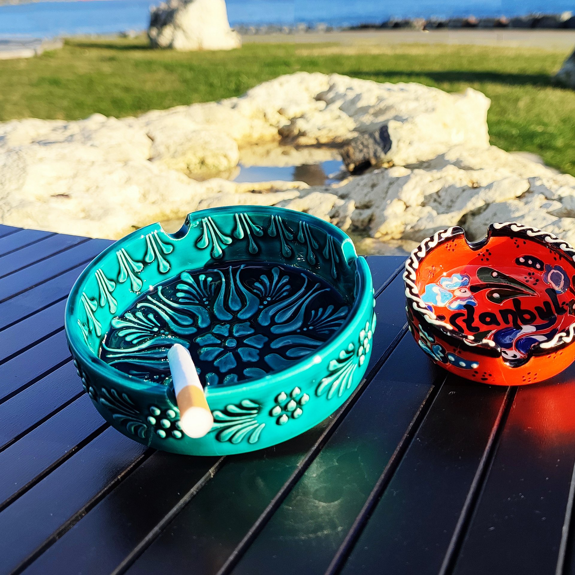 Handmade Turquoise Ceramic Ashtray – Unique Artisanal Home Decor, directly from the shores of the Bosphorus! product image (3)
