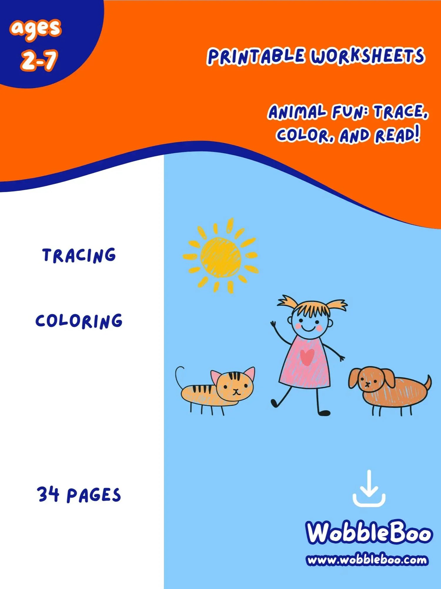 Printable Worksheets: Animal Fun – Trace, Color, and Read product image (1)