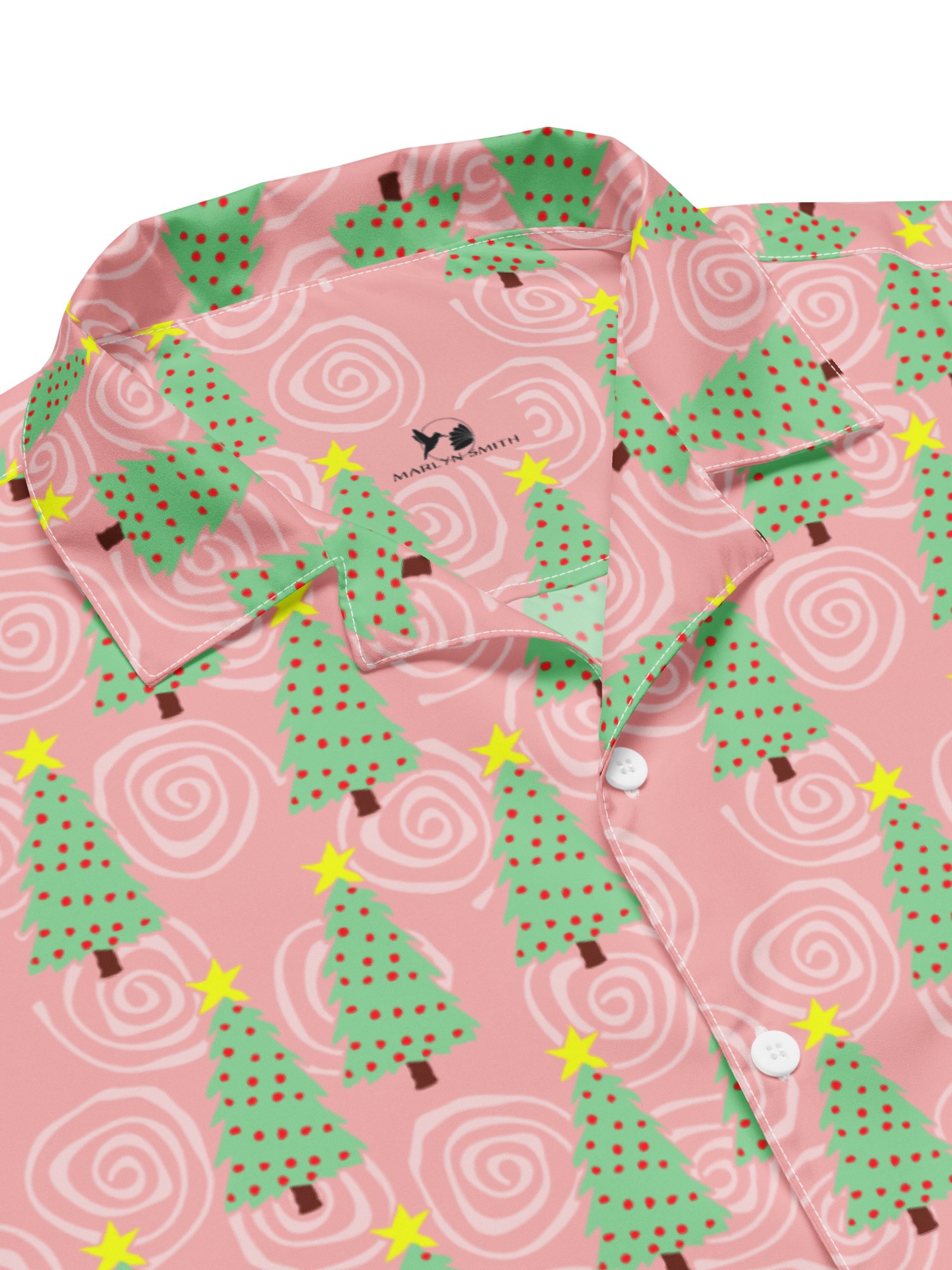 Mint Green Christmas Trees on Pink Oversized Button Down Shirt product image (3)