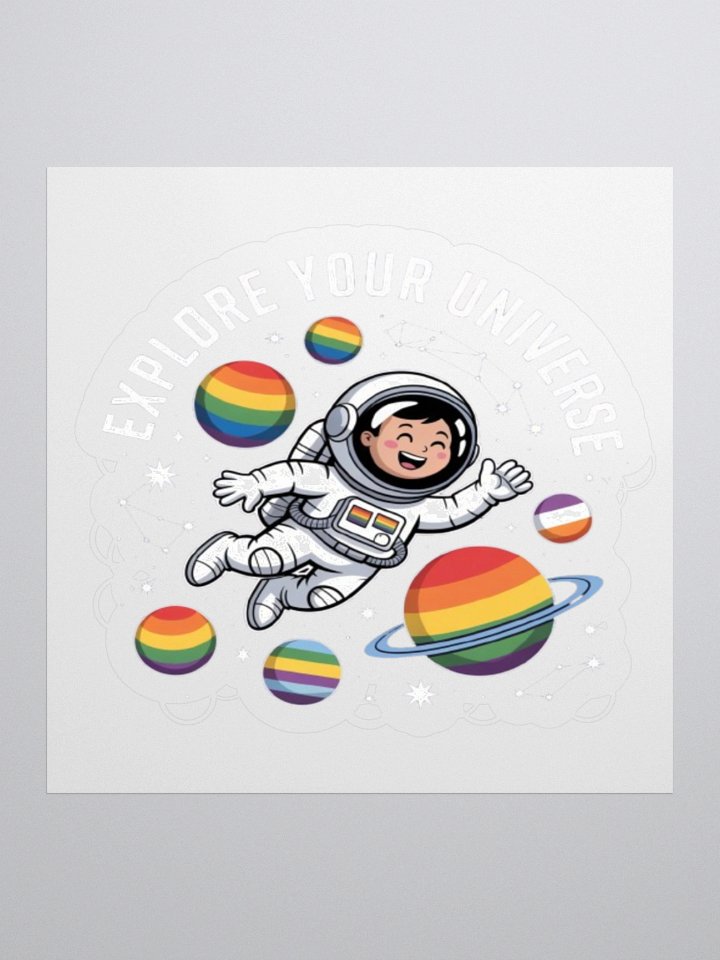 Exclusive 'Explore Your Universe' Astronaut Sticker with Rainbow Planets product image (2)