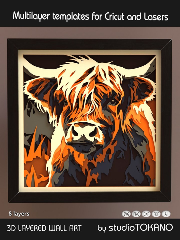 Highland Cow 3D Shadow Box SVG product image (1)