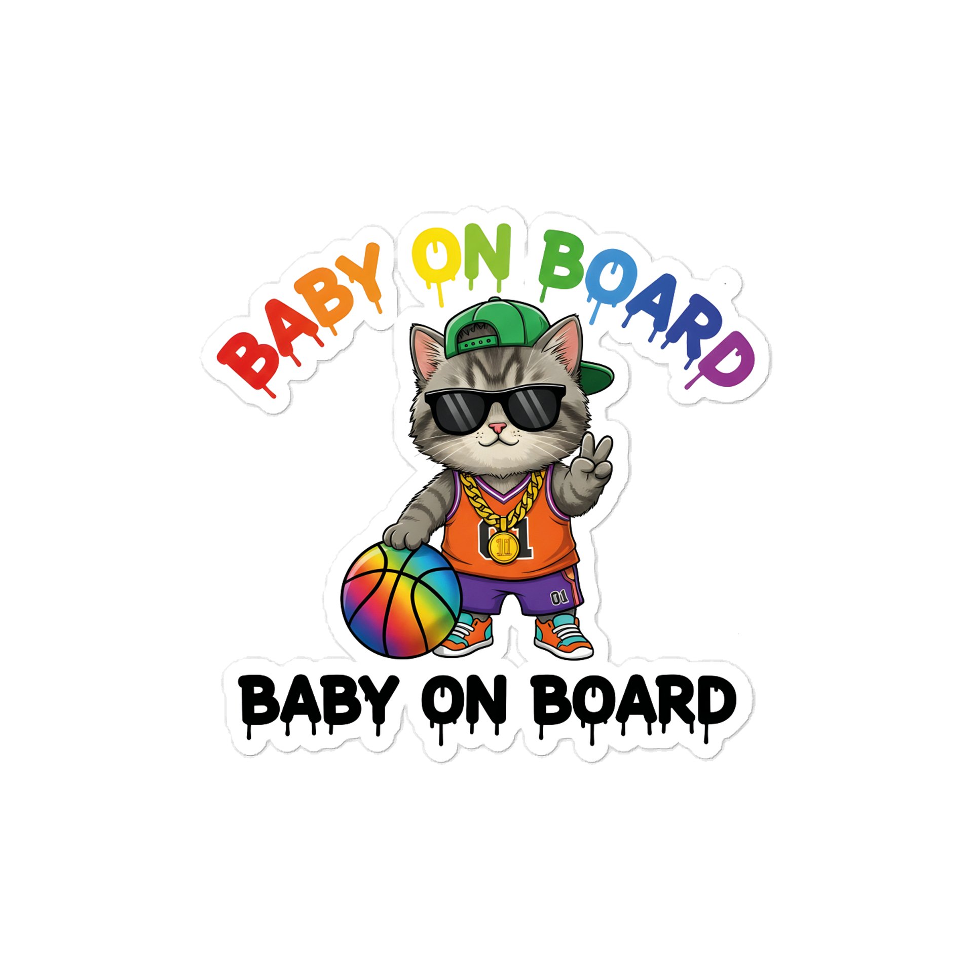 Funny Cat Basketball Baby on Board Sticker - 5x5 Weatherproof Vinyl Car Decal - Premium Cat Hoop Star Gift product image (1)