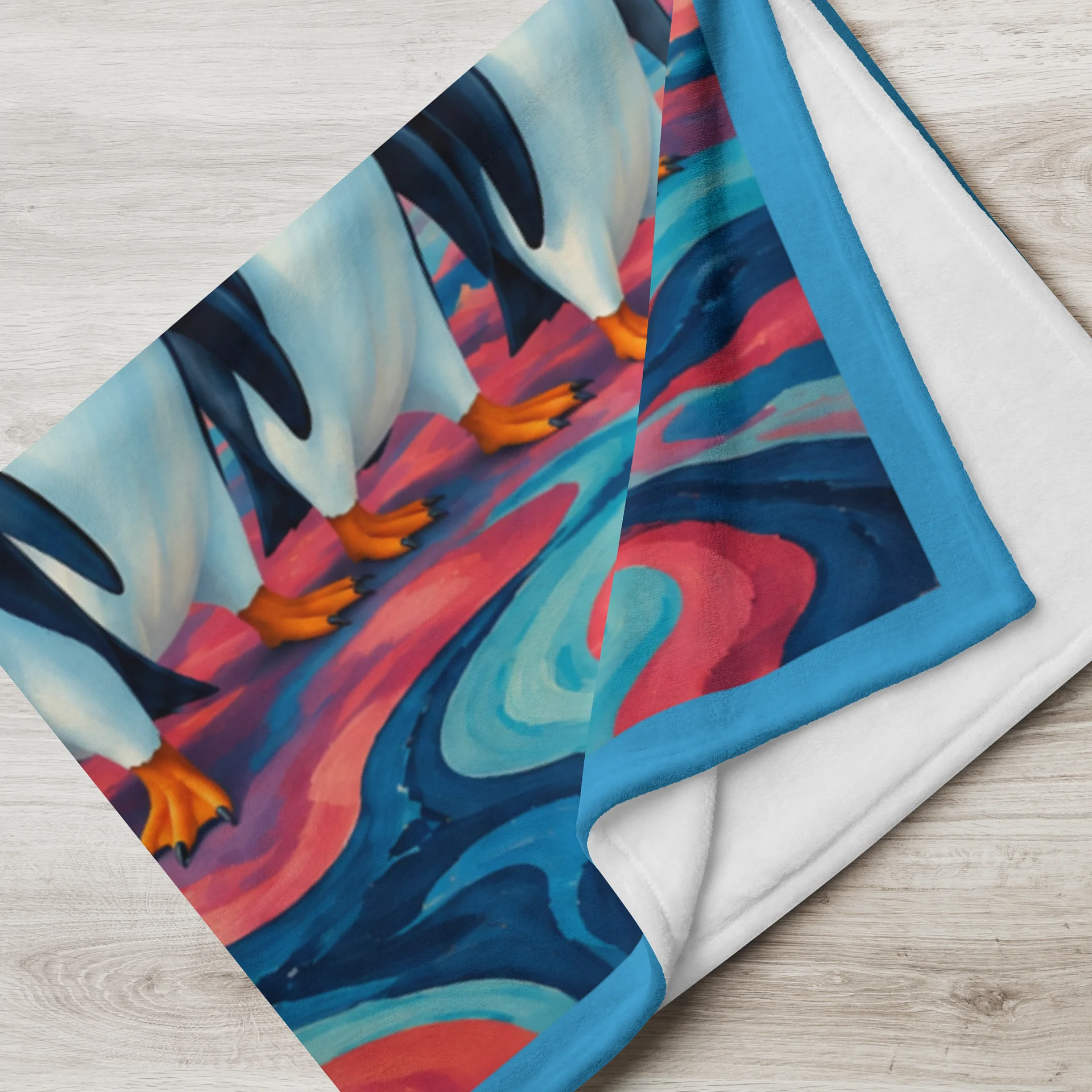 The Grand Penguin Procession – Surreal Floral Blanket product image (3)