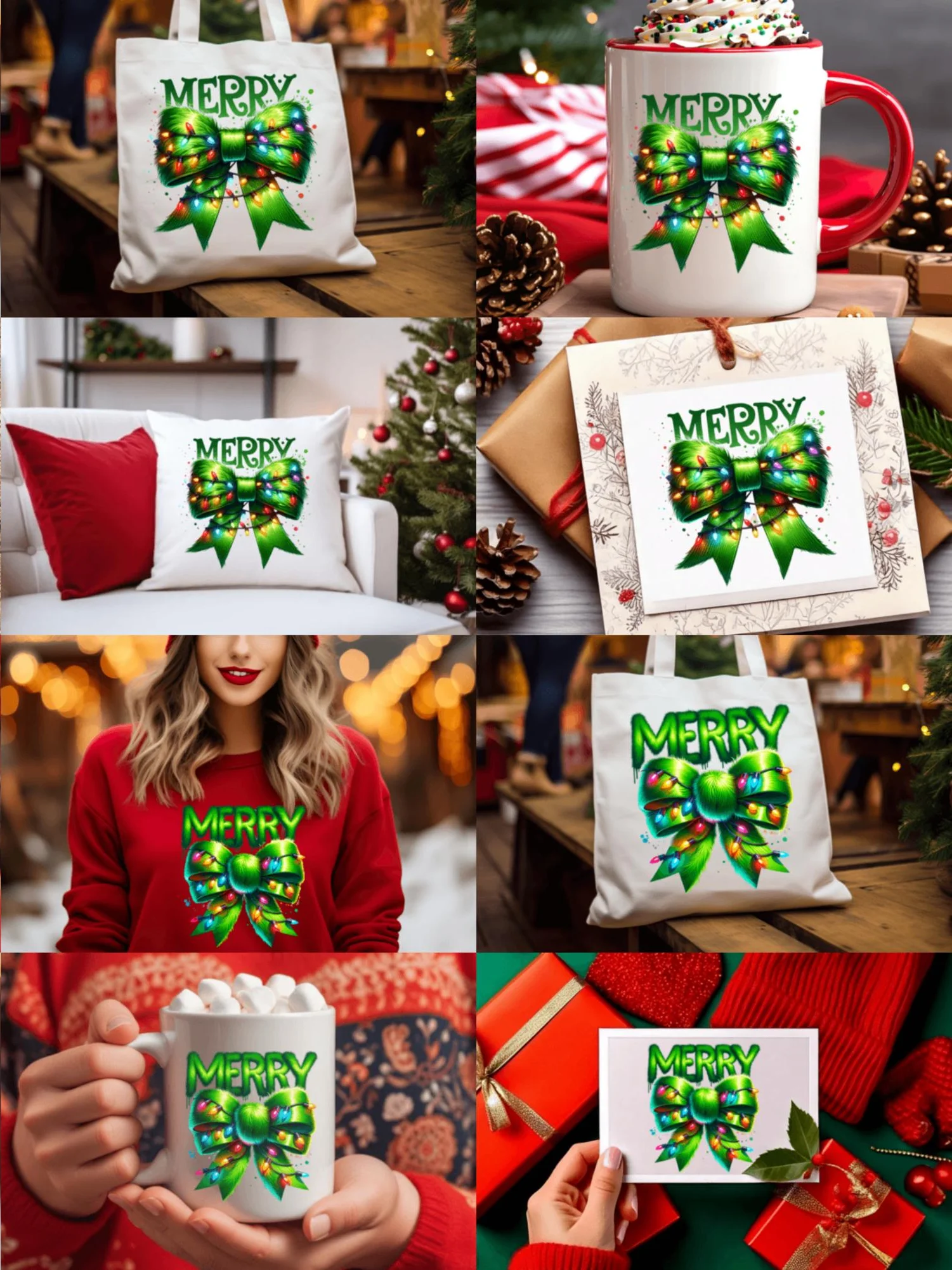 Green Coquette Bow Christmas with Grinch Png Bundle product image (10)