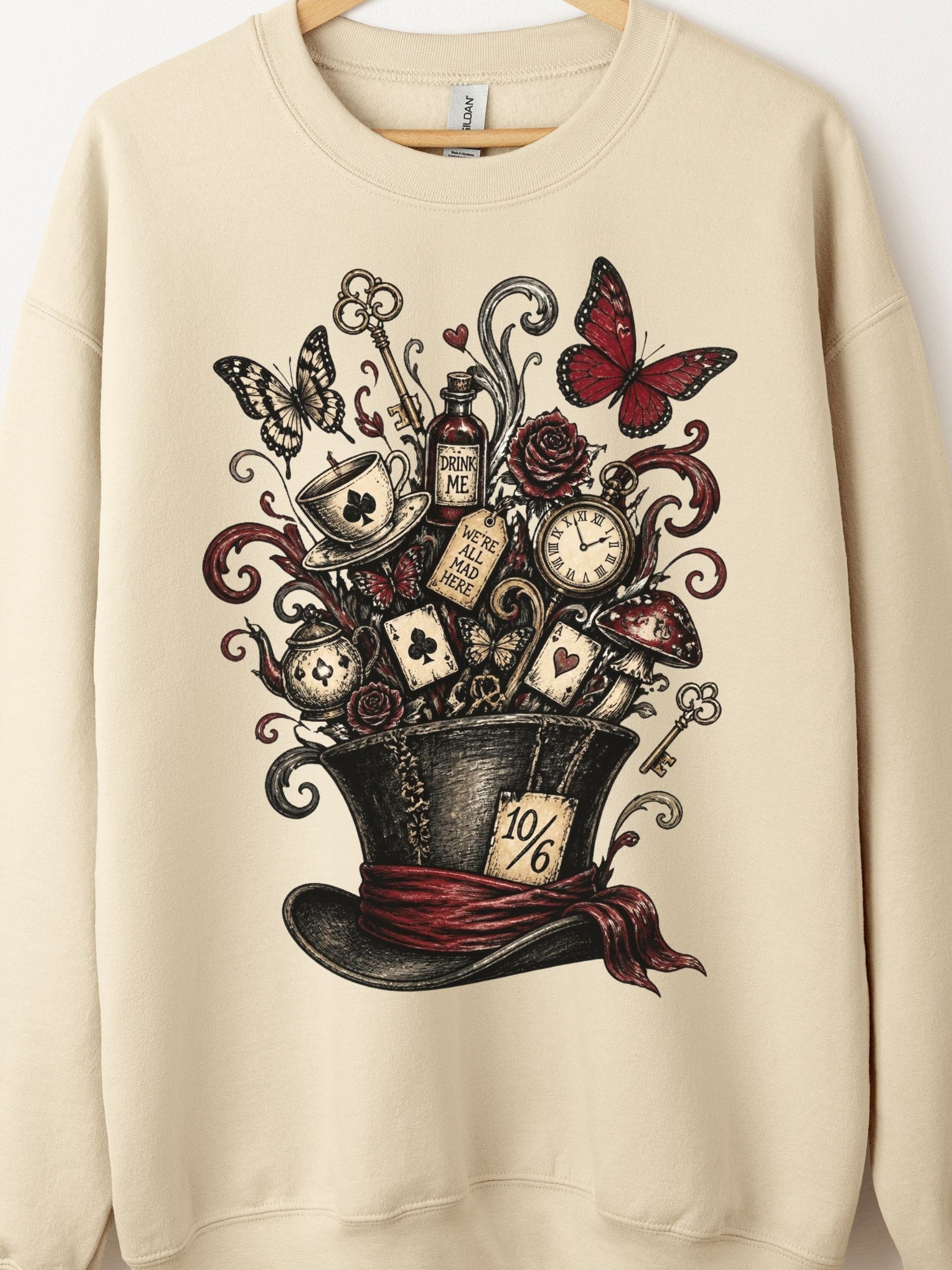 Mad Hatter Sweatshirt, Dark Wonderland "We’re All Mad Here" Surreal Graphic product image (1)