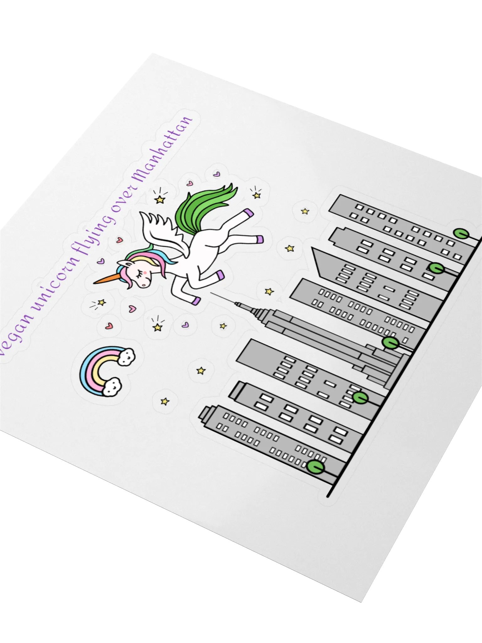 “Vegan Unicorn Flying Over Manhattan” Fun Sticker product image (3)