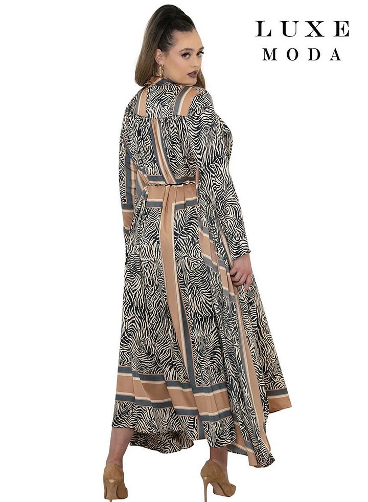 Zebra Geometric Print Maxi Caftan - Collared Draped Gown product image (2)
