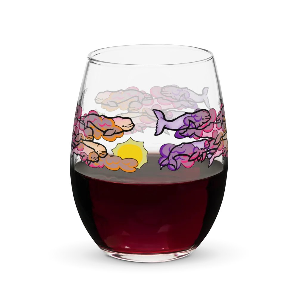 sunset beluga whales stemless wine glass product image (6)