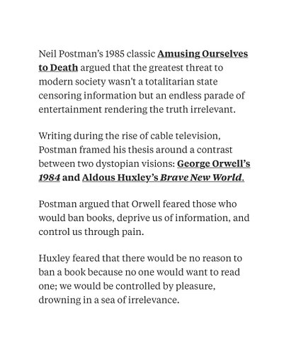 On amusing ourselves to death.