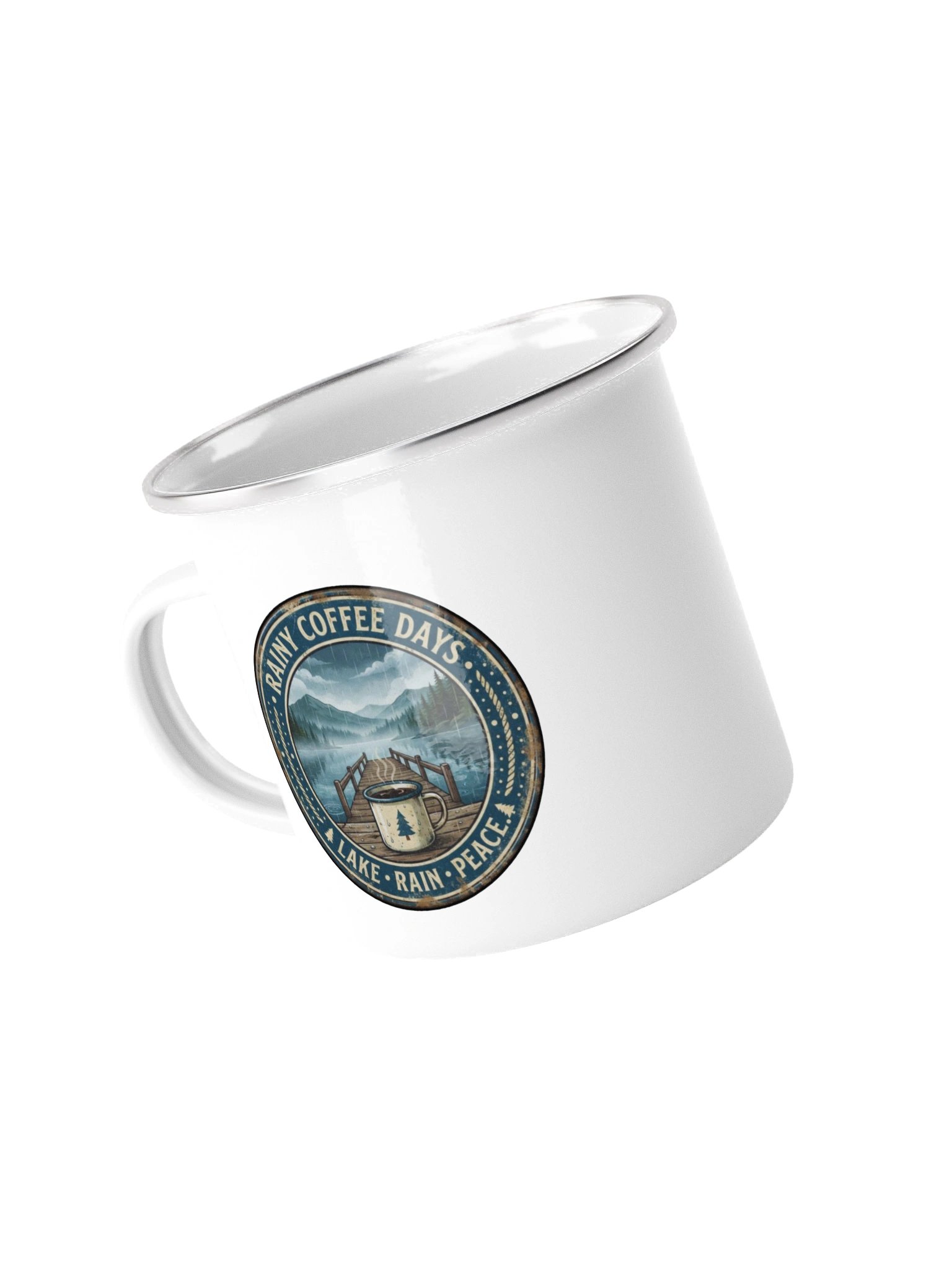 Lake Rain Peace – Vintage Metal Camping Mug product image (4)
