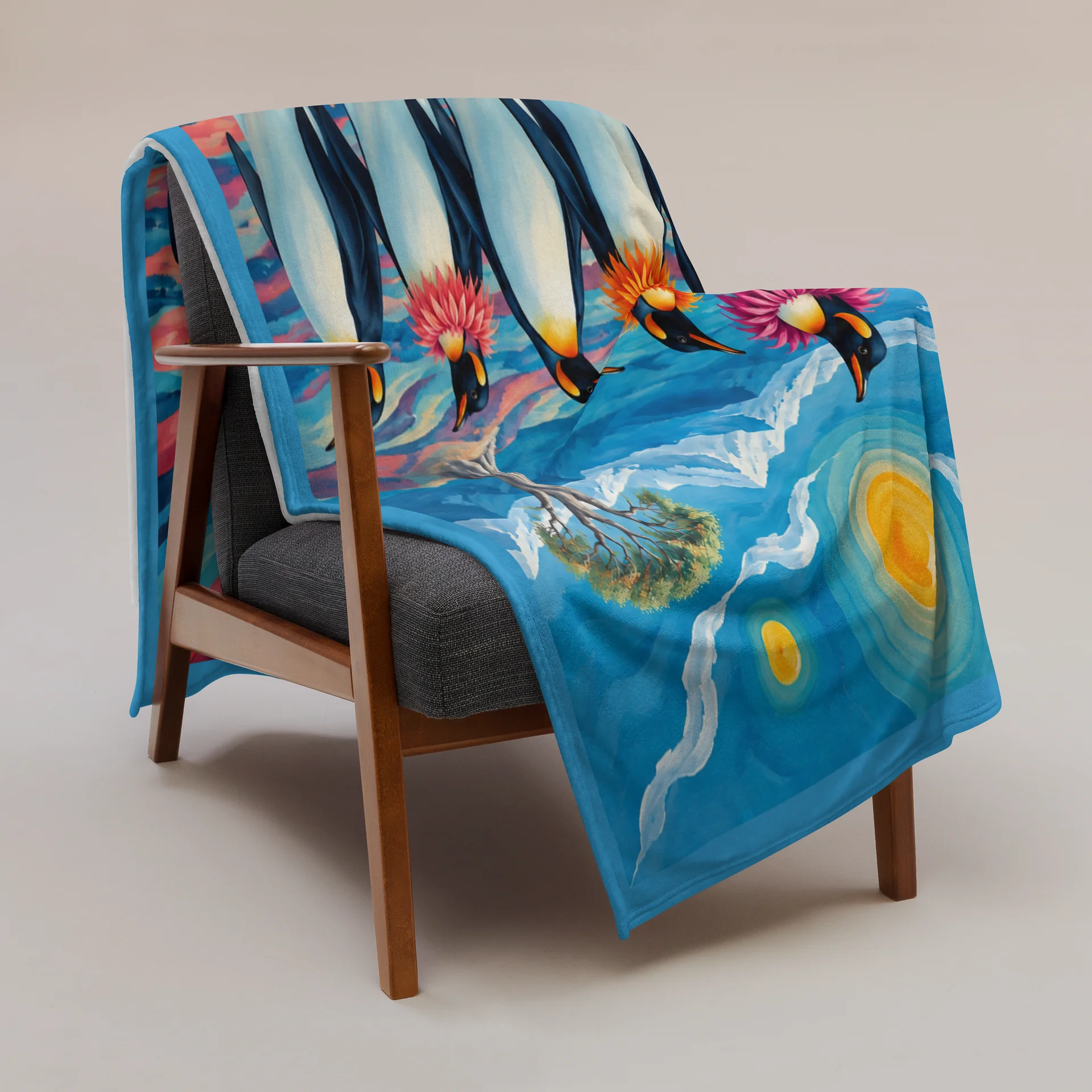 The Grand Penguin Procession – Surreal Floral Blanket product image (2)