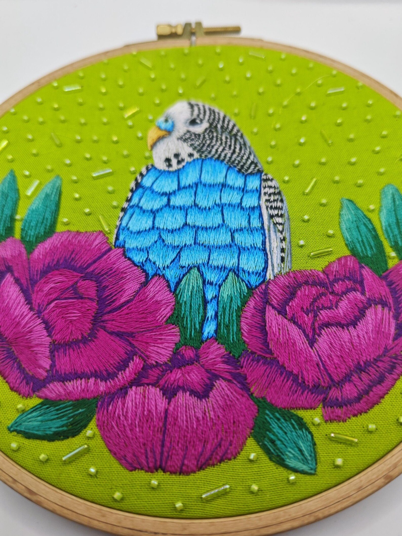 A Bouquet of Budgie PDF digital thread painting pattern product image (3)