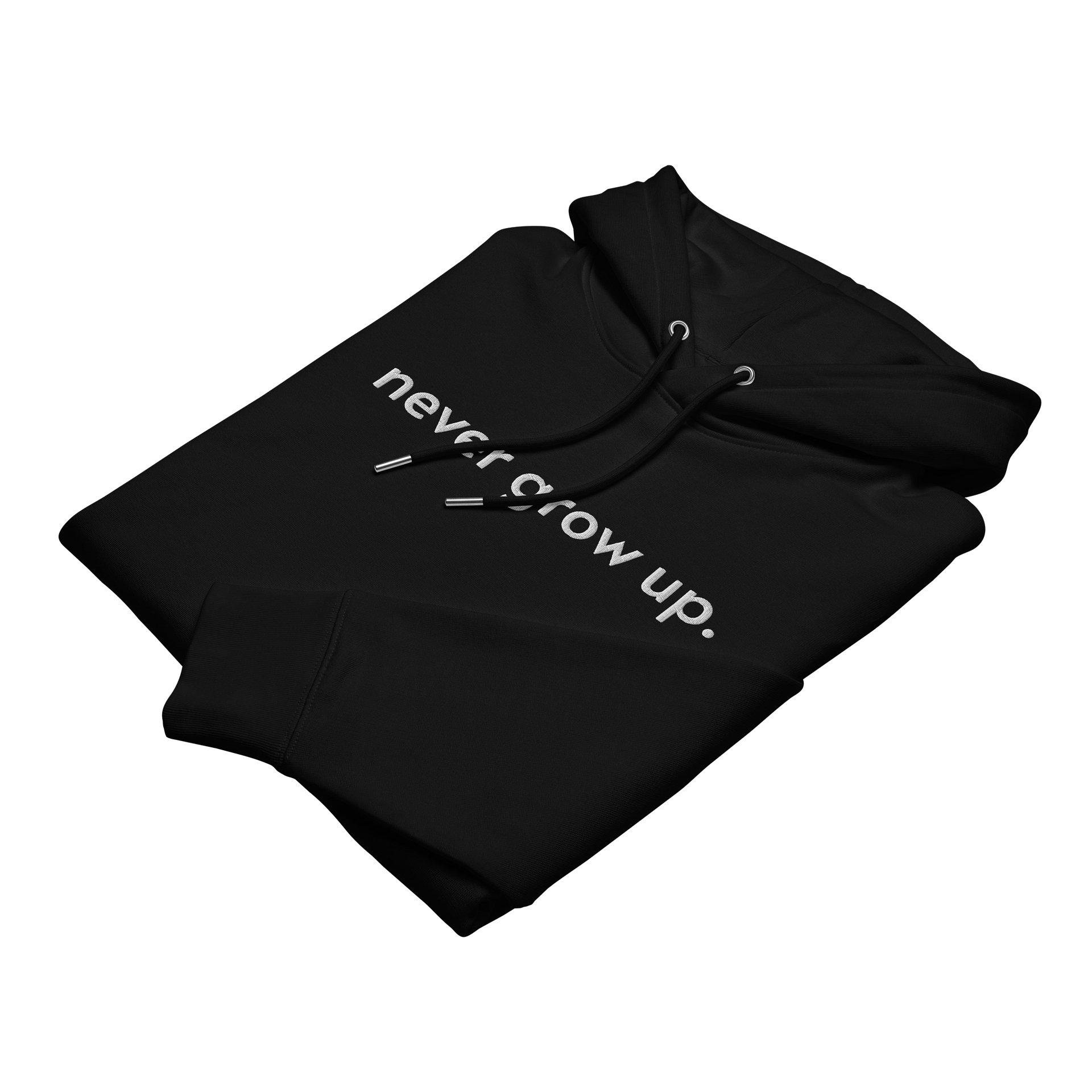 "never grow up." Embroidered Hoodie w/ white text - 100% Organic Cotton product image (7)