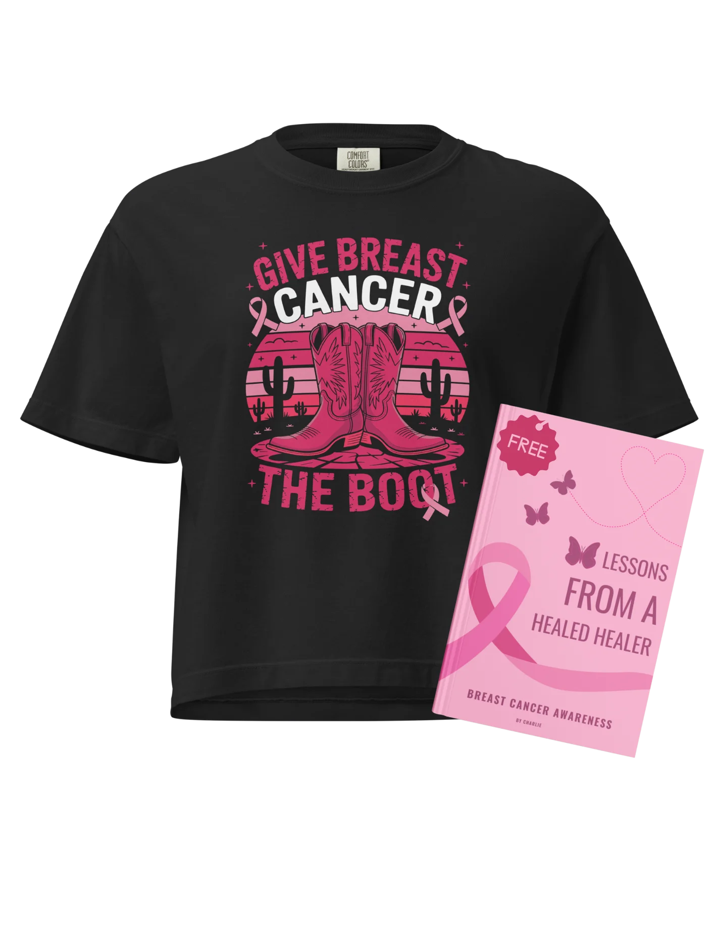 Give Breast Cancer the Boot Pink Western Boots Heavyweight Boxy T-Shirt + Free Ebook product image (1)