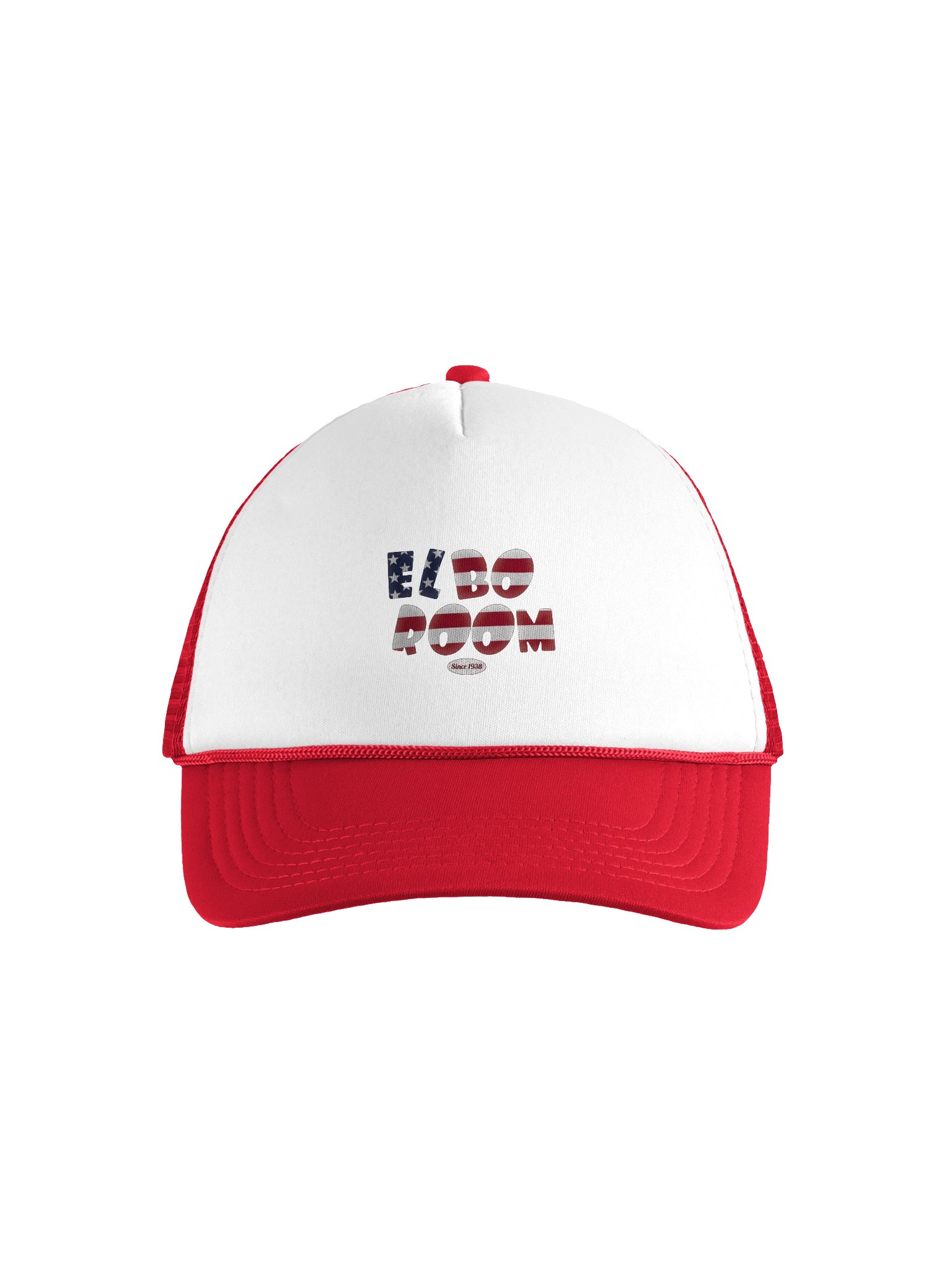 Elbo Room Retro Flag Text Trucker Hat | Red & White Edition product image (1)