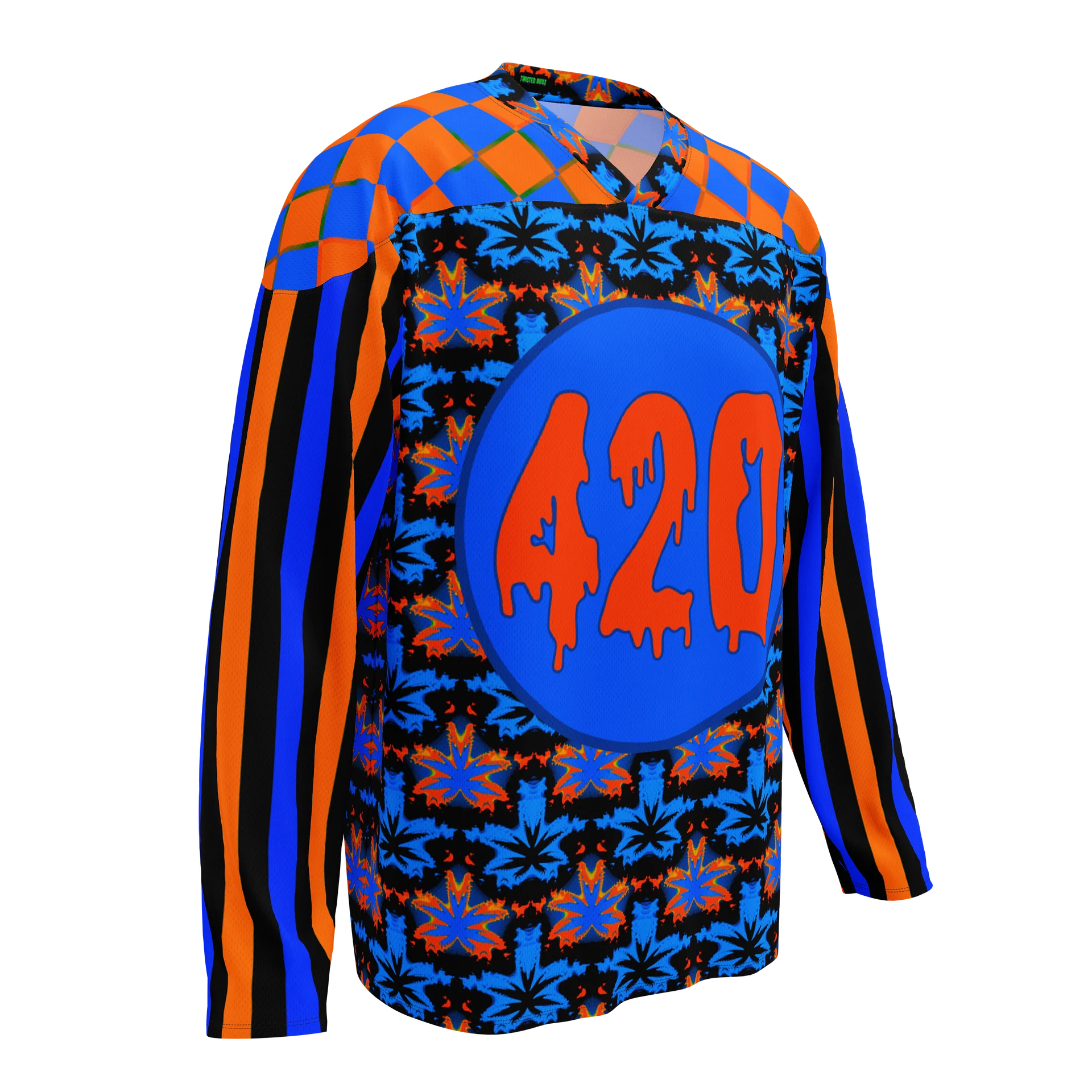Stoner Circus Rave 420 Hockey Jersey, Stripe Checkers Cannabis Clowncore Clothing, Pot Leaf Twisted EDM Top, Weird Weed Music Festival Shirt product image (4)