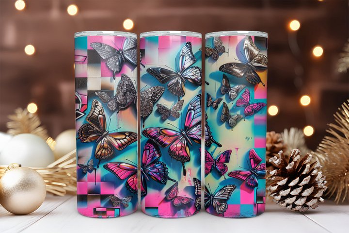 Butterfly 20 oz Skinny Tumbler Sublimation Design Digital Download PNG Instant DIGITAL ONLY, Butterfly Mural Tumbler Wrap product image (1)