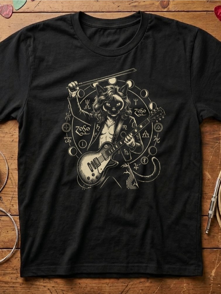 Jimmy Page Cat Guitar T-shirt | Funny Rock Music Guitar Tee product image (1)