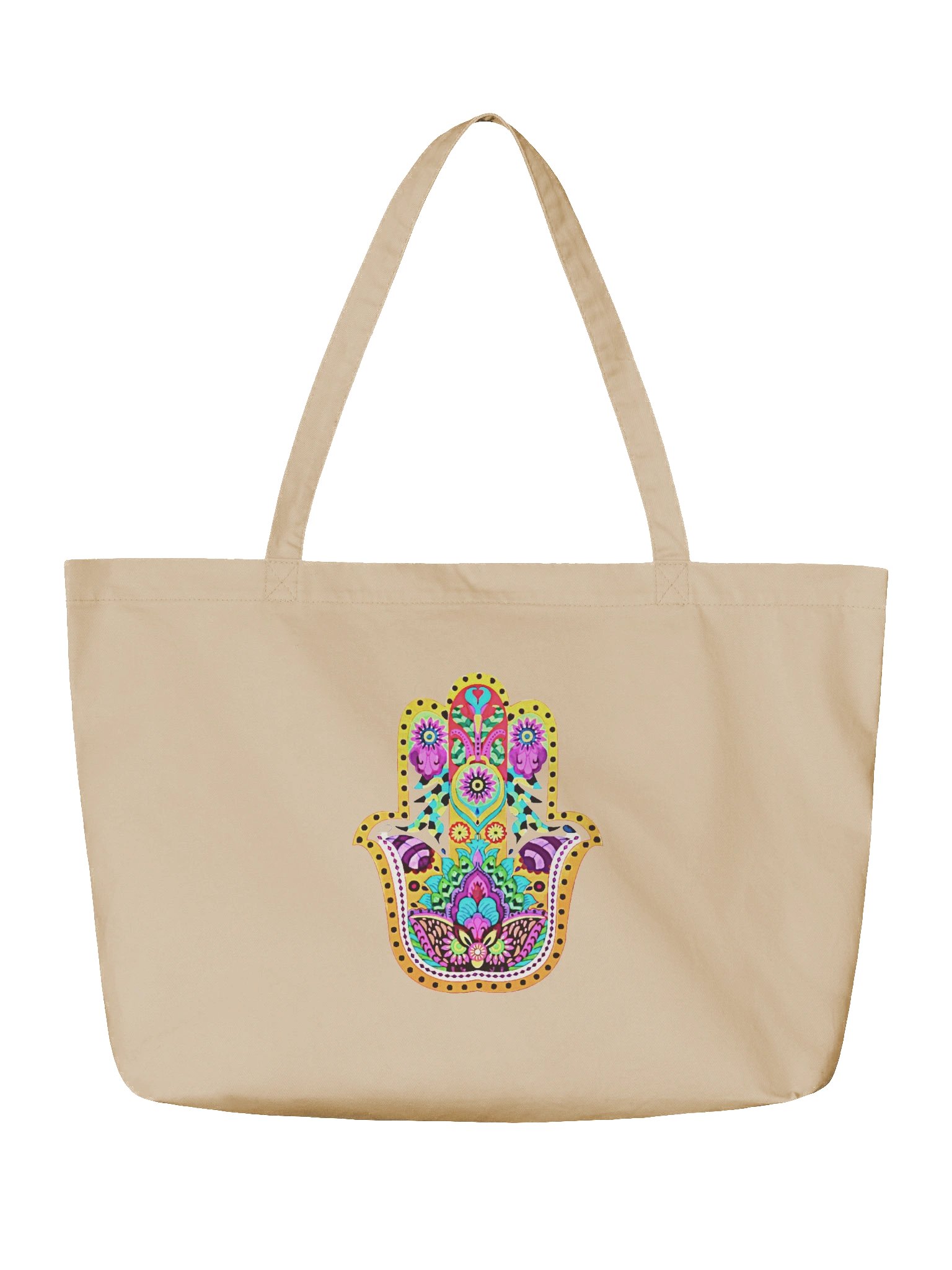 Radiant Hamsa Bloom - Eco-conscious Organic Cotton Tote product image (3)