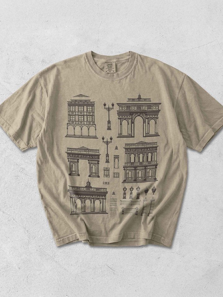 Dark Academia Architecture Shirt – Vintage European Buildings Graphic Tee product image (1)