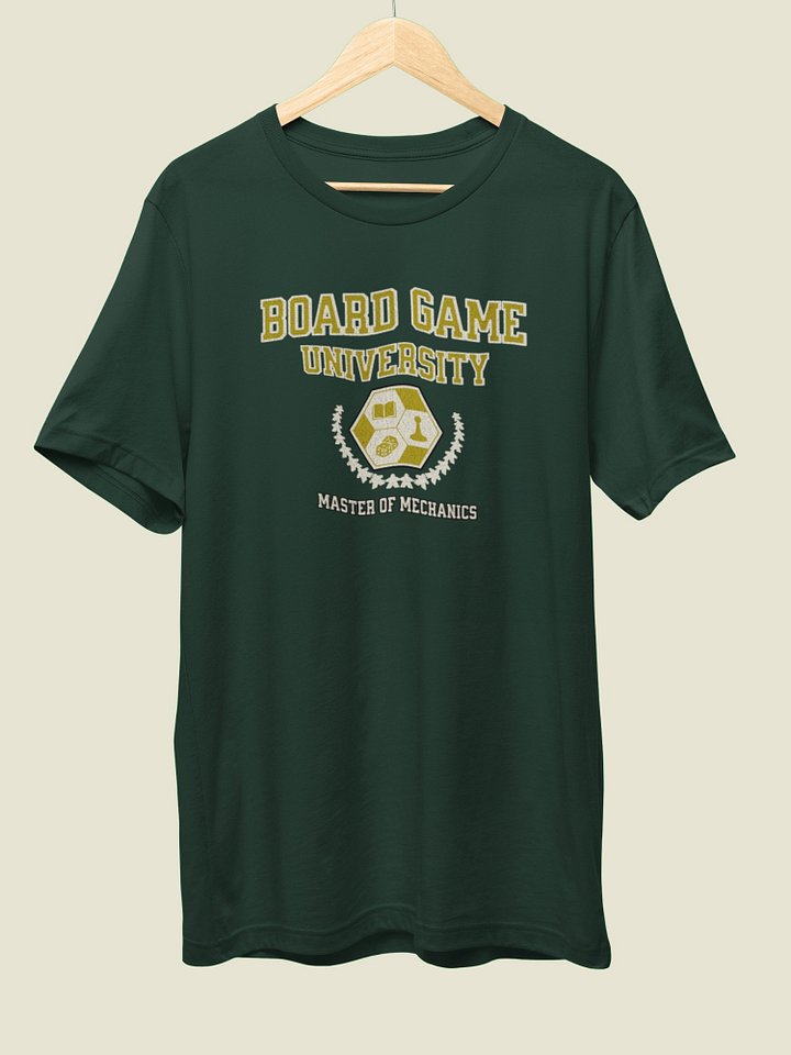 Board Game University Shirt, College T-shirt for Board Gamers, Master of Mechanics on Green product image (2)
