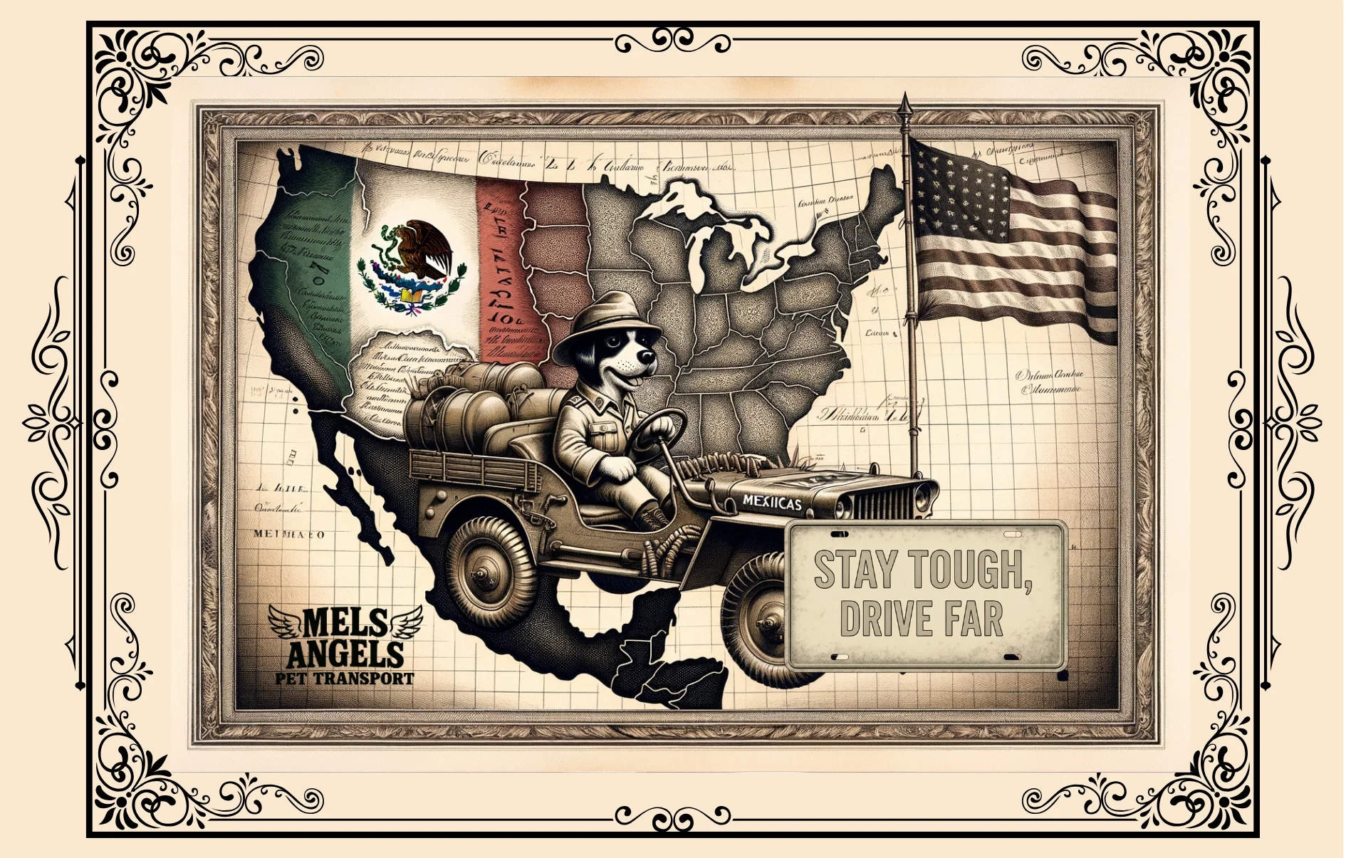 Mels Angels "Stay Tough, Drive Far" Soy Wax Candle – Vintage Map & Dog Design product image (3)