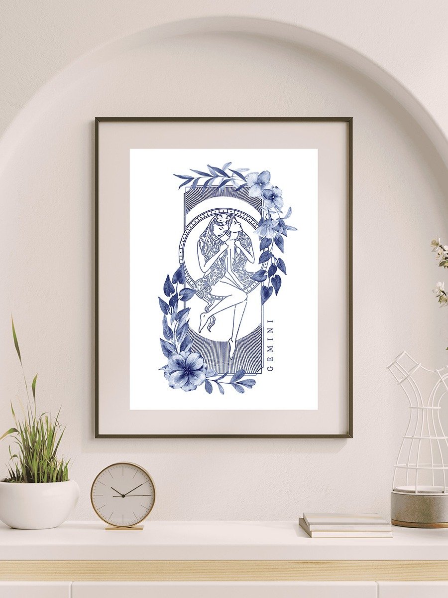 Gemini Blue Line Art Zodiac Print product image (1)