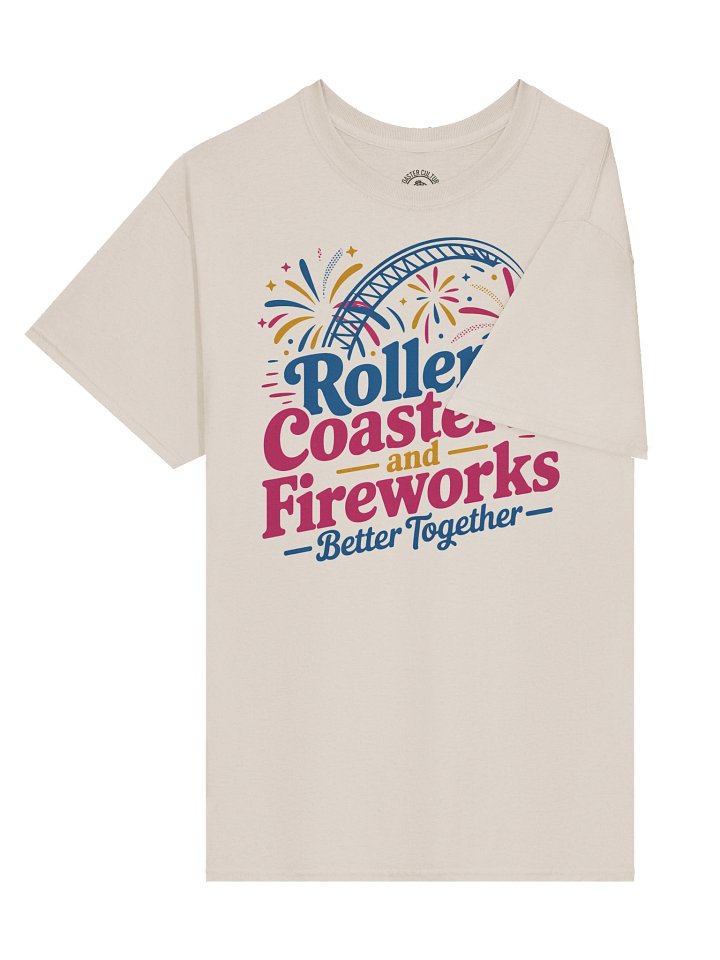 Roller Coasters and Fireworks T‑Shirt – Thrill Ride Theme Park Tee for Summer Nights & Firework Lovers product image (2)