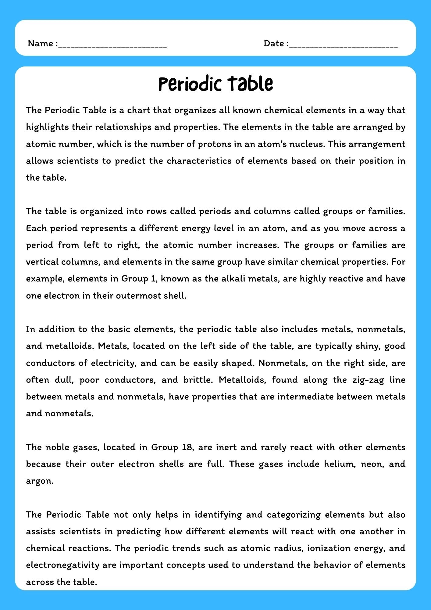 Periodic Table Reading Passage with Comprehension Questions product image (1)