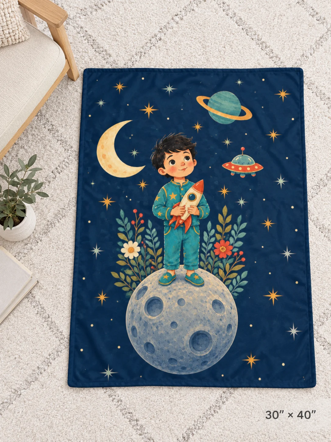 Little Moon Dreamer – Storybook Space Blanket product image (1)