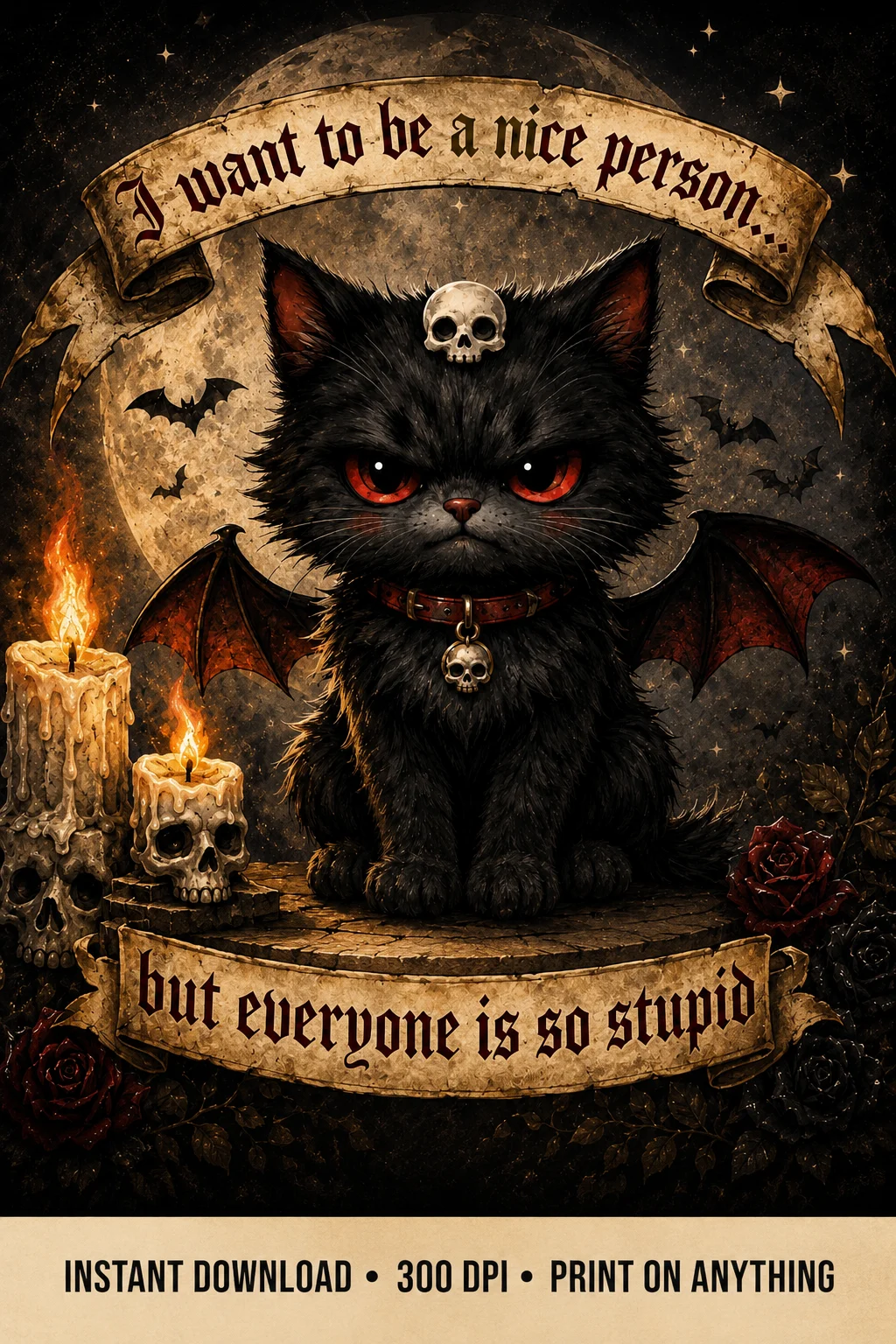 I Want To Be A Nice Person But Everyone Is So Stupid | Goth Cat Digital Download | 300 DPI product image (1)
