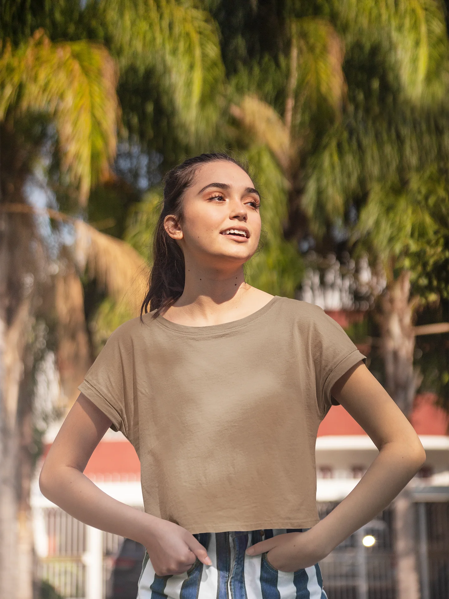 Tan Minimalist All-Over Print Crop Tee product image (2)