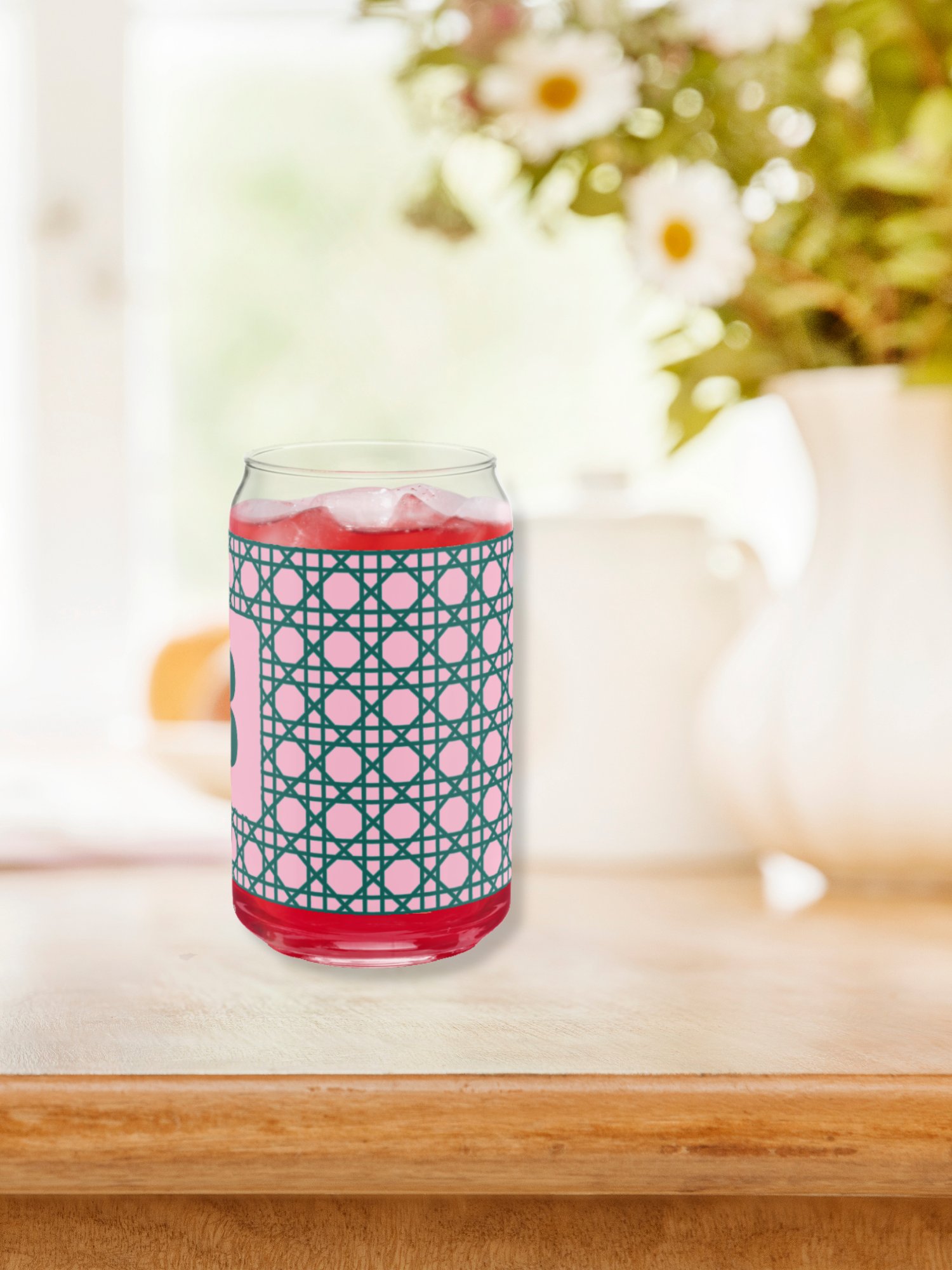 Cannage Green Pink Initial B Can-Shaped Glass product image (5)