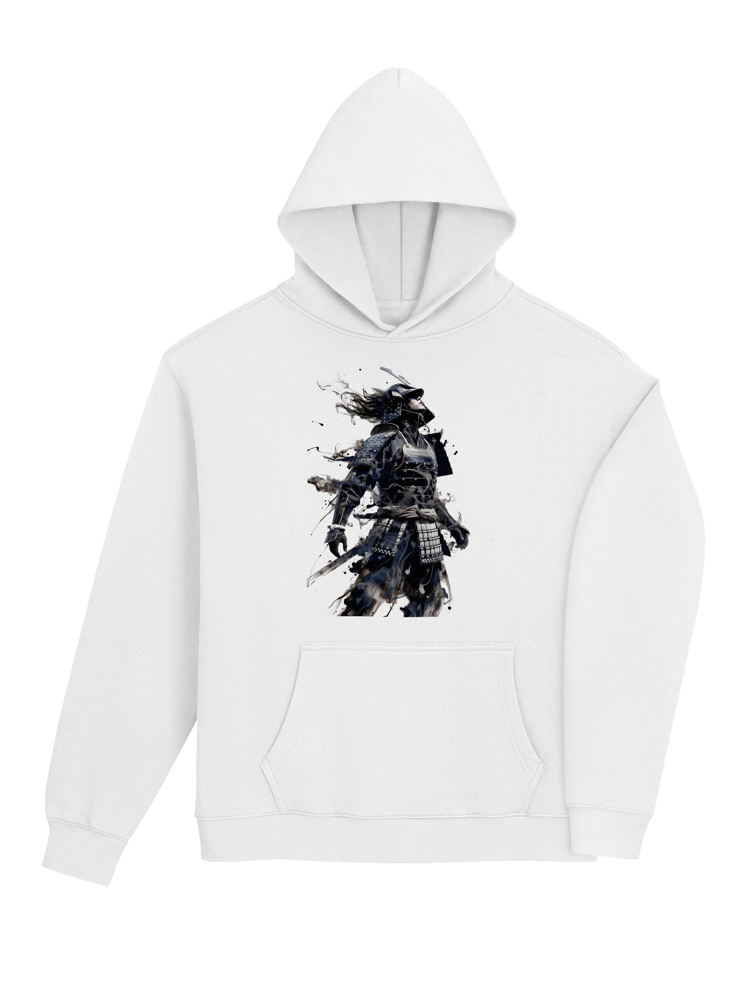 Shadow Ronin Sumi-e Hoodie — Black Ink on White product image (3)