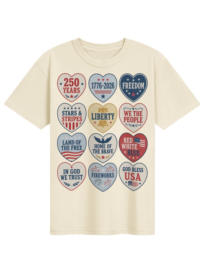 America 250 Candy Hearts T-Shirt | Patriotic 1776–2026 USA Anniversary Tee product image (1)