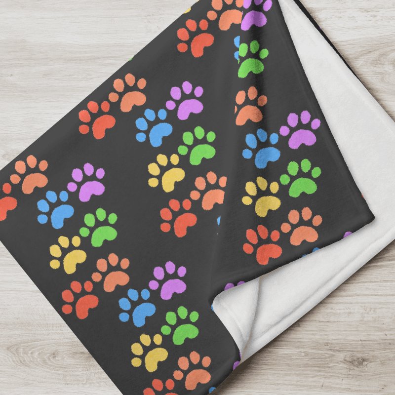 All Around Paw Prints Rainbow Throw Blanket product image (1)