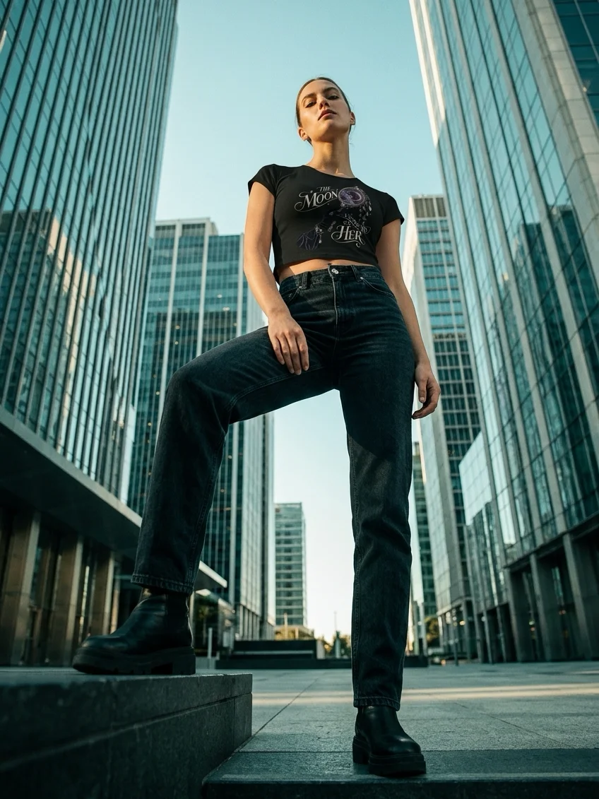 The Moon Answers to Her — Dark Feminine Celestial Cropped Baby Tee | Fethria product image (3)