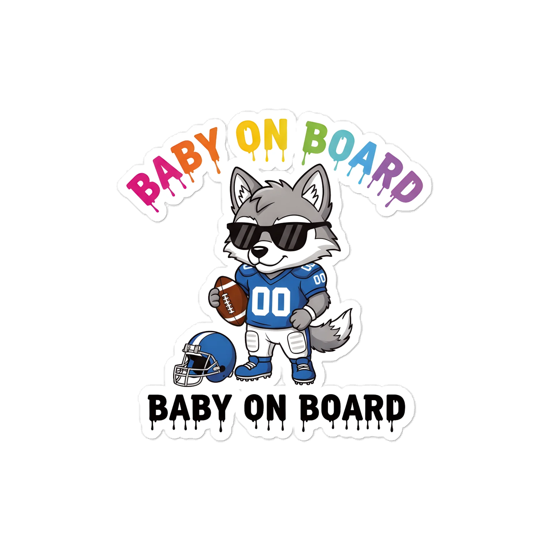 Funny Wolf Football Baby on Board Sticker - 5x5 Weatherproof Vinyl Car Decal - Cute Sporty Wolf Tailgate Decor - Premium Outdoor Grade Safety Sign for SUVs & Jeeps product image (1)