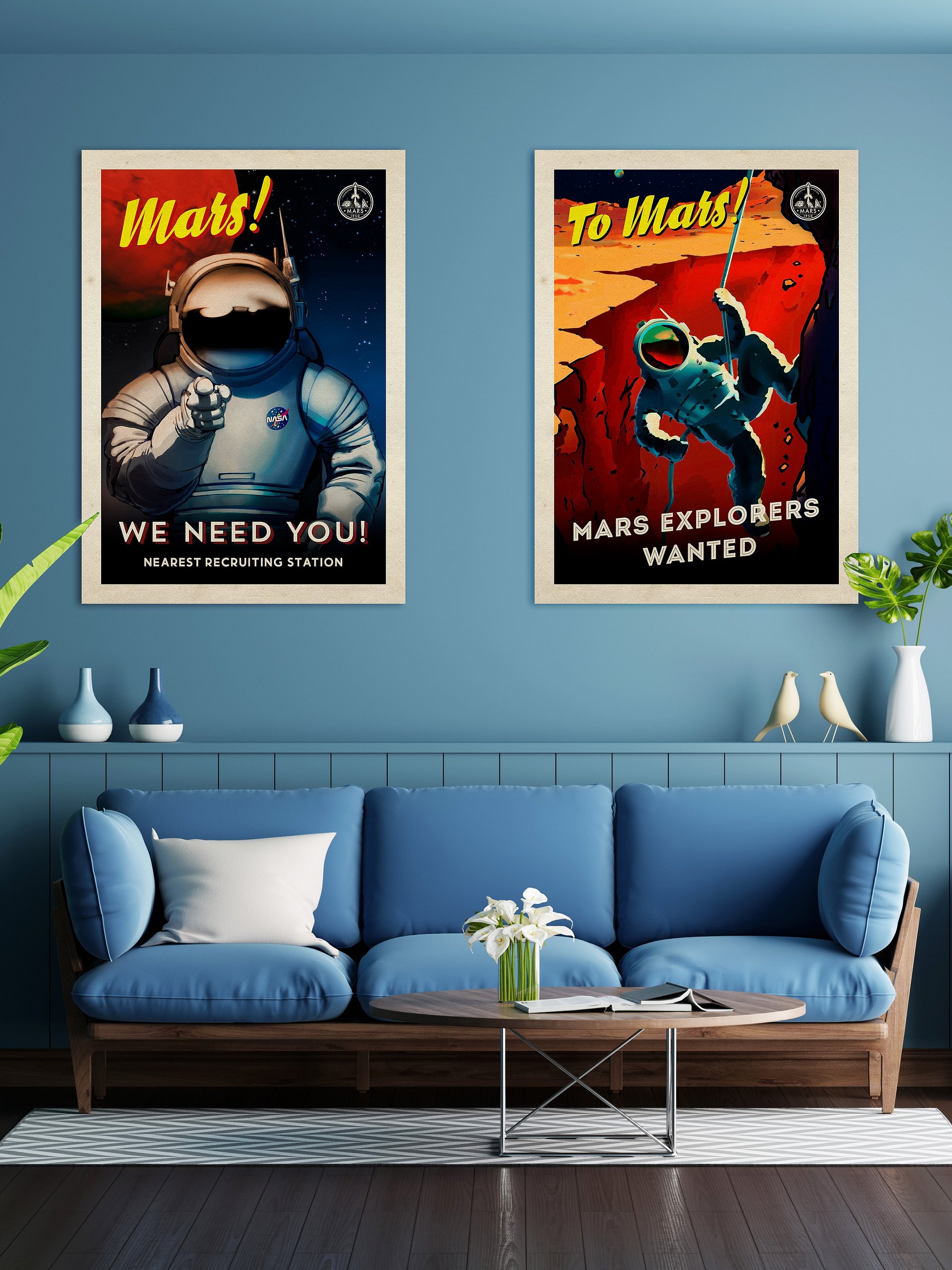 To Mars! Mars explorers wanted — Vintage space poster, retro space art, propaganda poster, retrofuturism art, retro sci-fi print product image (2)