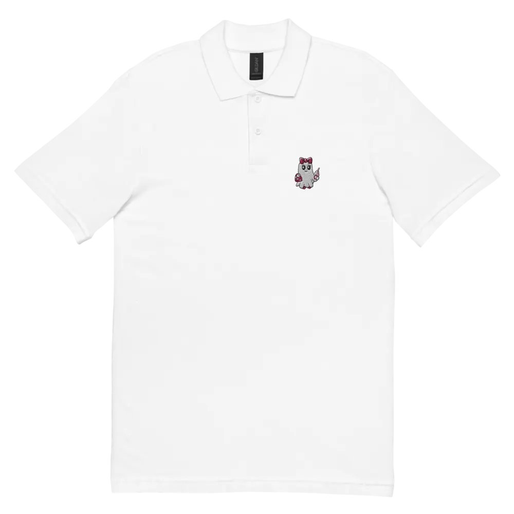 Cute Ghost Embroidered Relaxed Fit Cotton Polo Shirt product image (1)