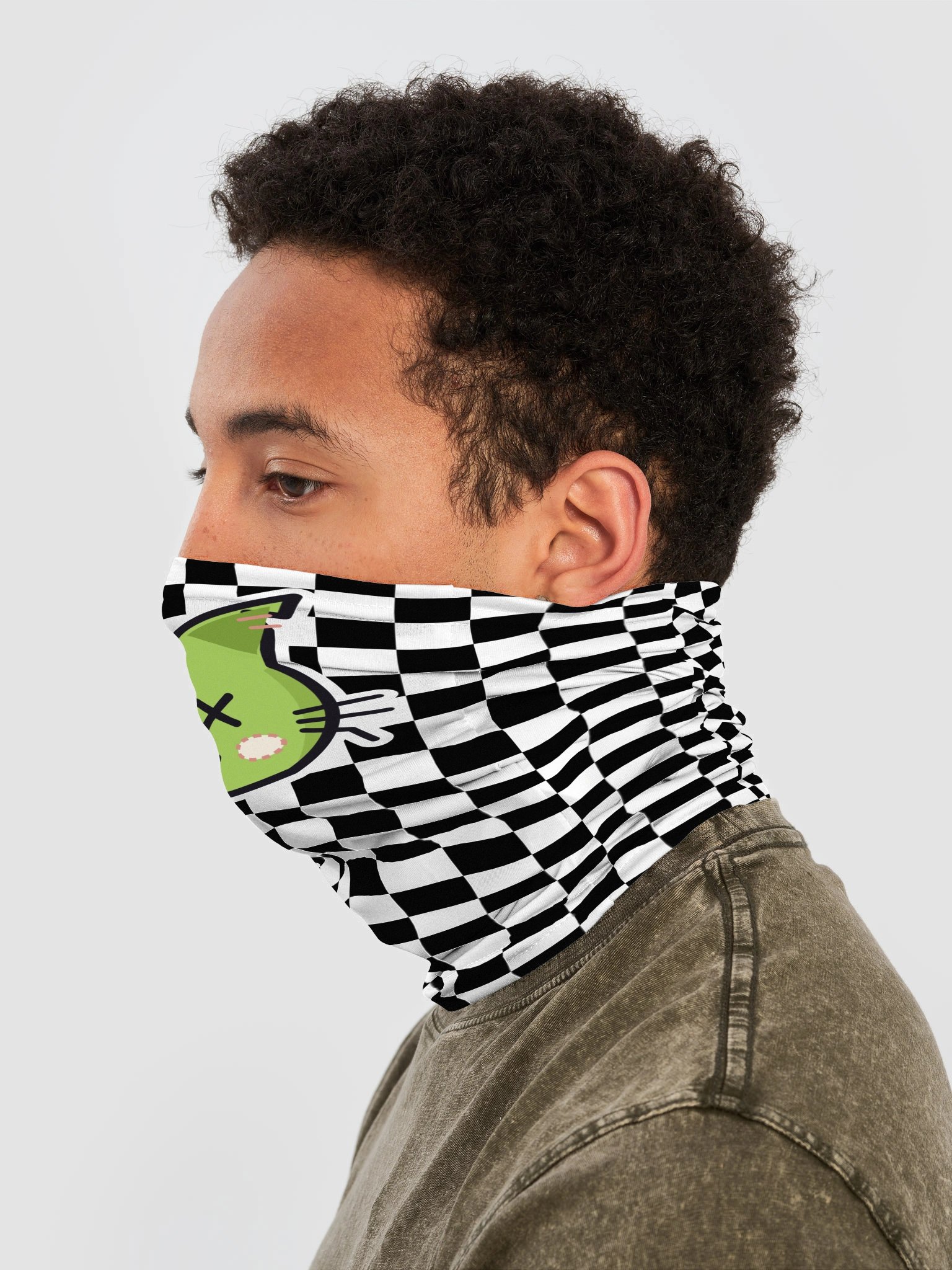 Zombie Cat Face Gaiter: Checker product image (3)