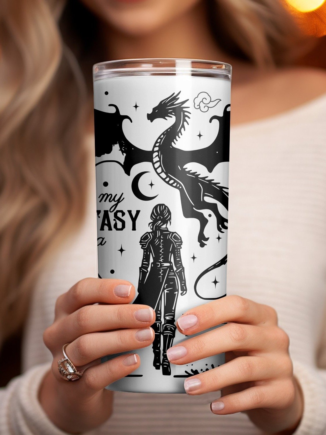 In My Fantasy Era PNG Vintage Retro Line Art Book Dragon Reader Bookish Smut 20oz Skinny Tumbler, Seamless Sublimation, Instant Download product image (5)