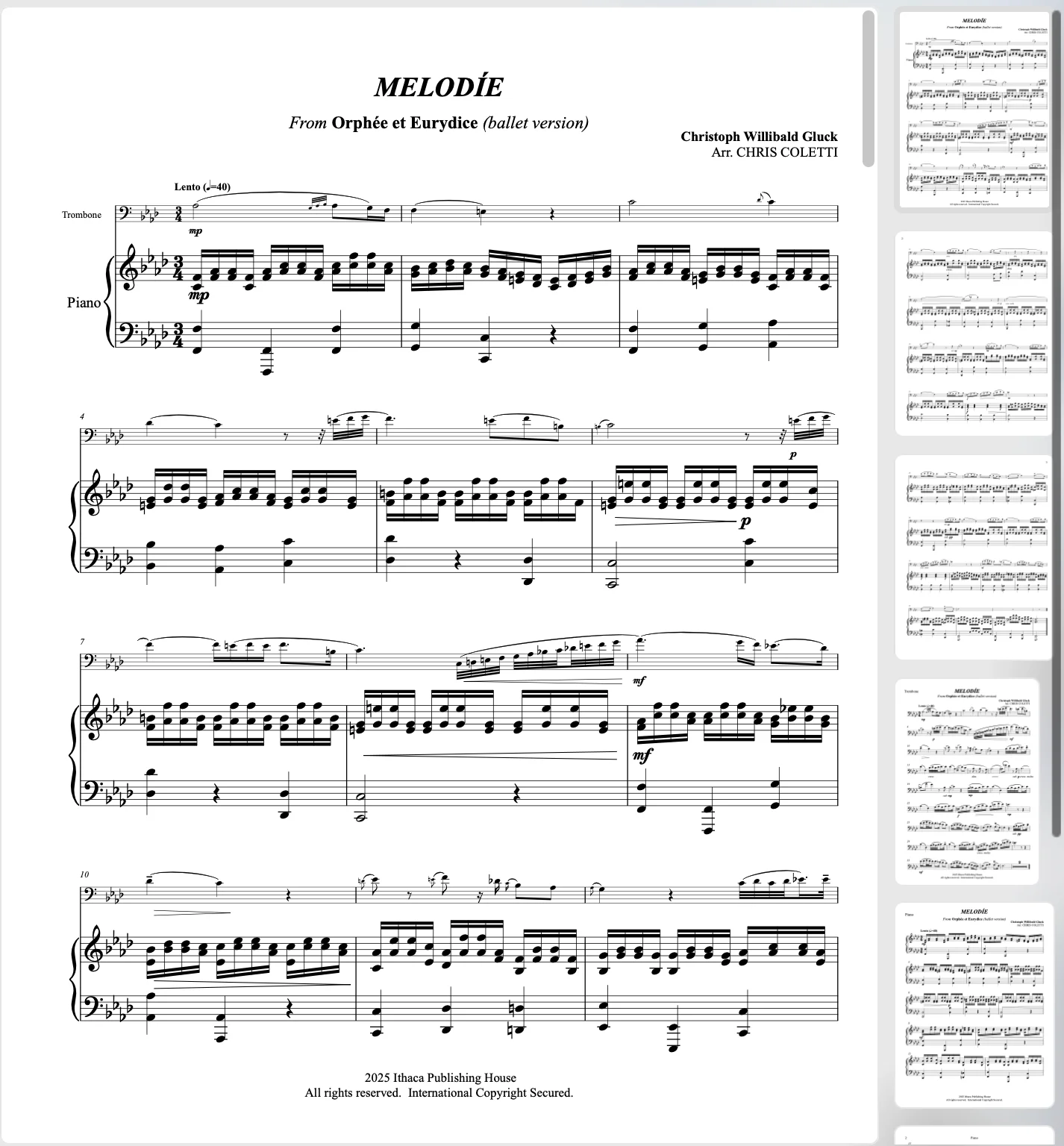 Gluck: "Melodie" from Orfeo ed Euridice for Trombone and Piano product image (1)