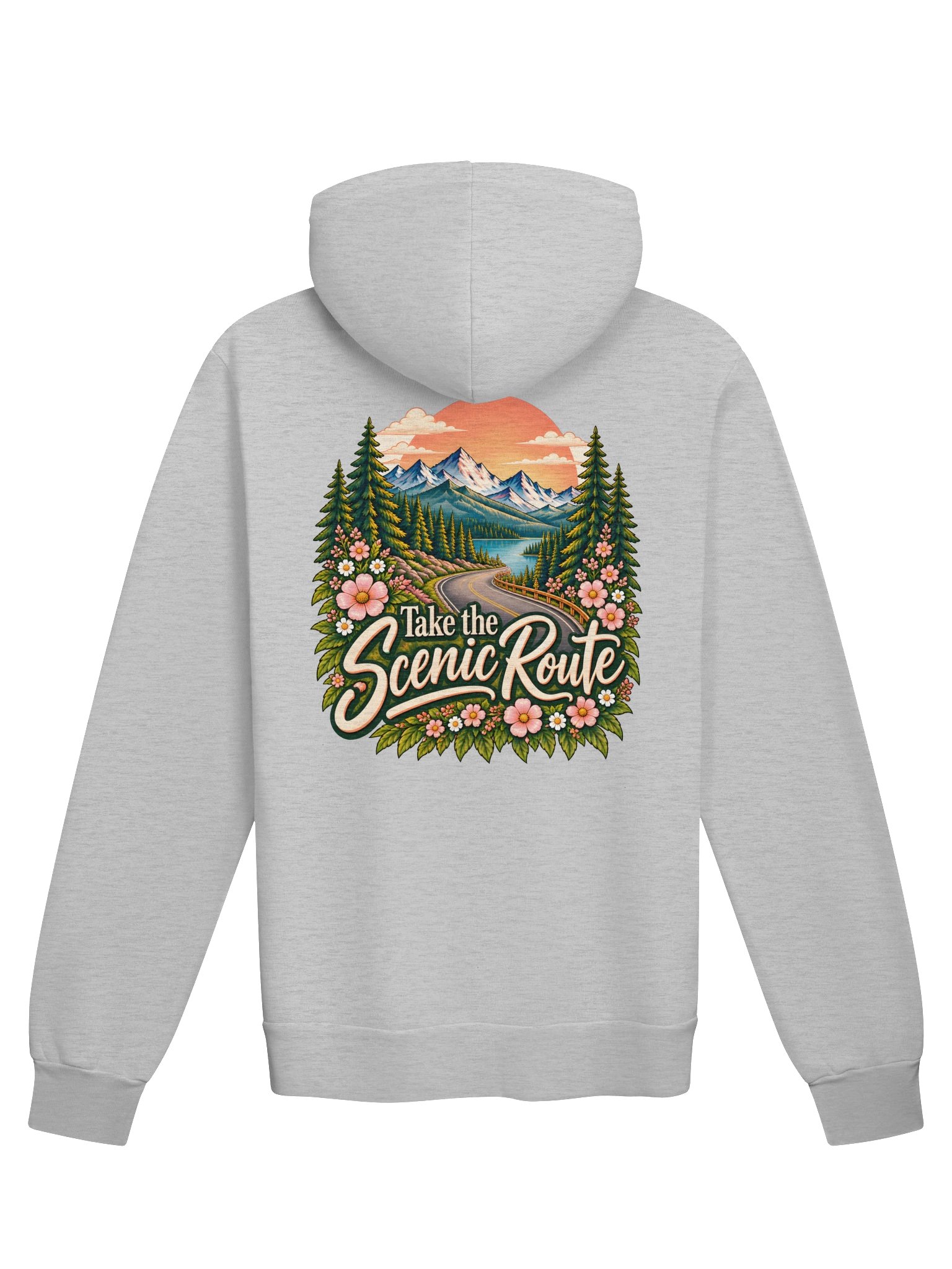 ORLUMIQ Take the Scenic Route Hoodie | Mountain Adventure Graphic Pullover – Athletic Heather product image (3)