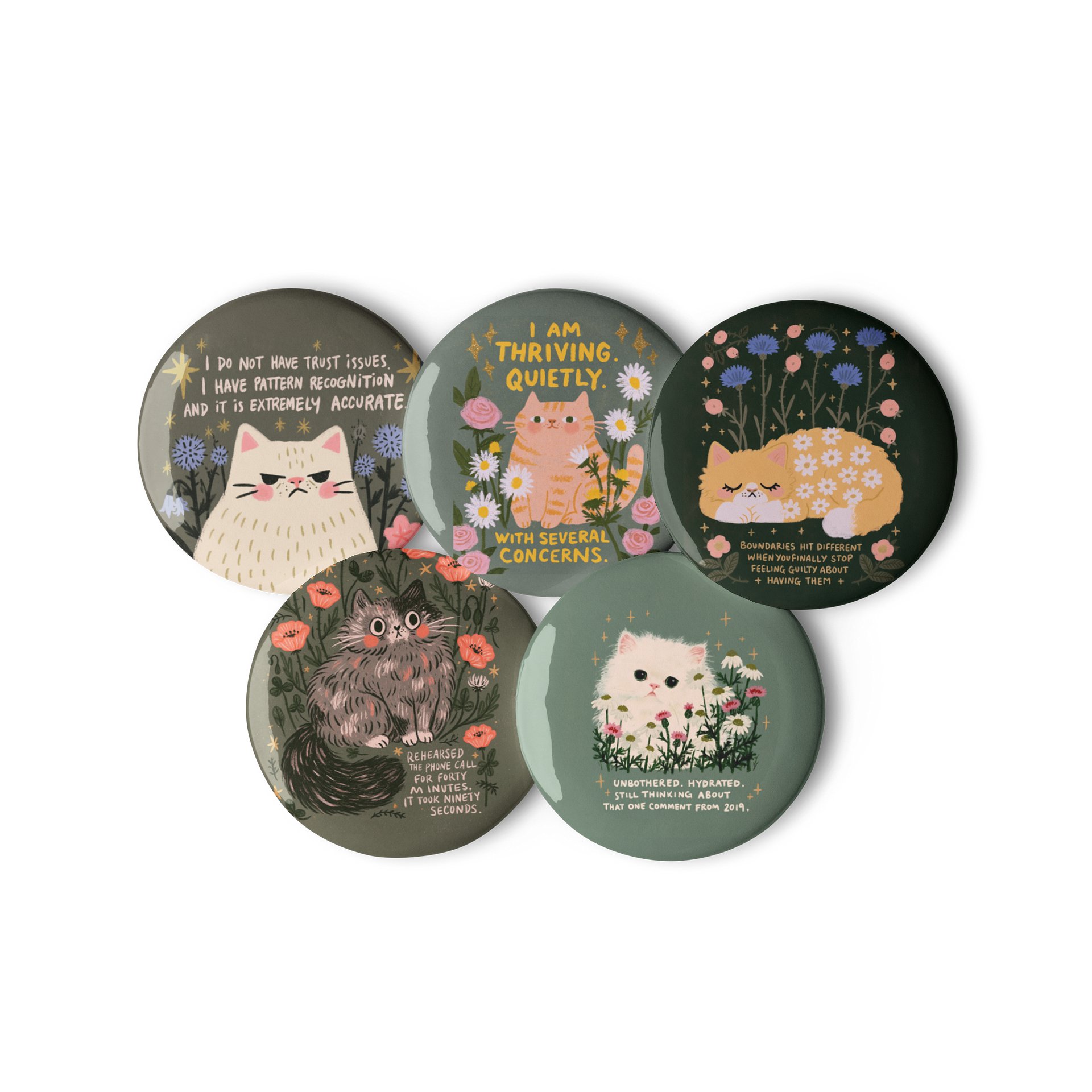 Unbothered Hydrated Cat Pin Buttons product image (3)