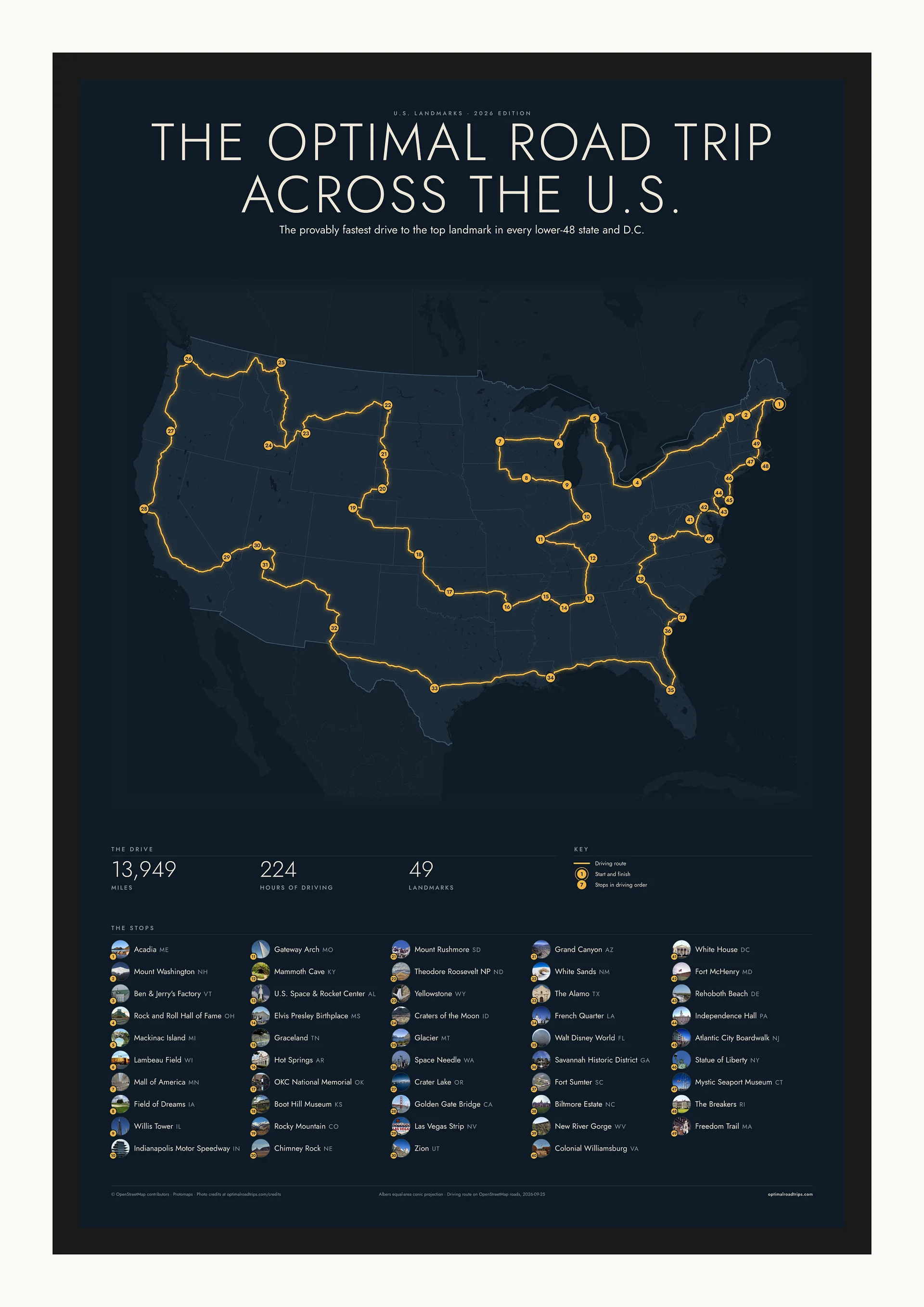U.S. Landmarks 2026, Midnight, 24 x 36 in, black-framed poster product image (1)