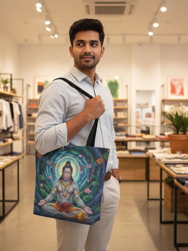 Hanuman Dhyana Tote Bag – Cosmic Meditation & Inner Strength product image (3)